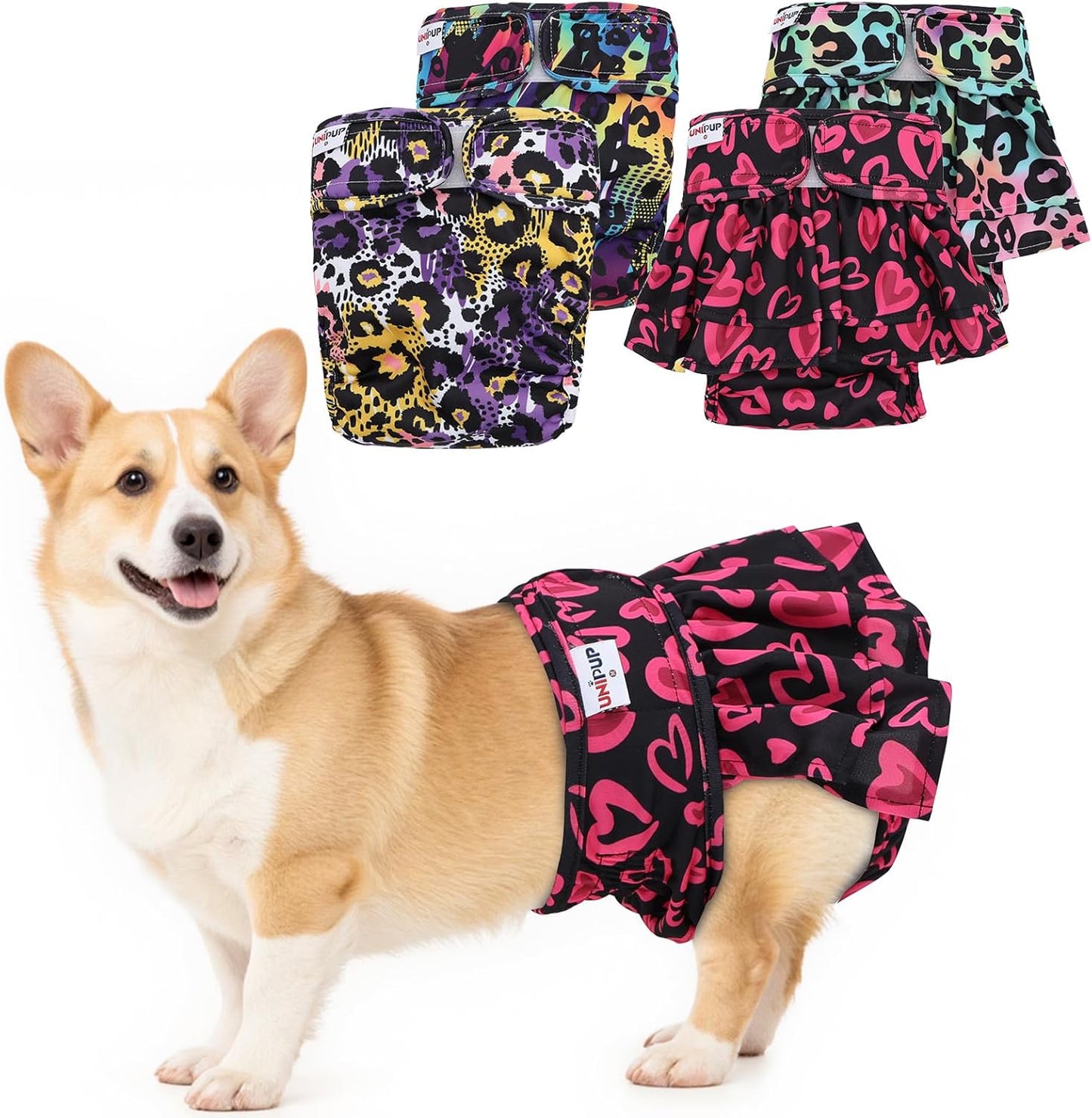 Female Dog Diapers Reusable No Tail Hole Period Panties Washable Diapers Female for Docked-Tail Frenchie French Bulldog Boston Terrier Without Tail (2 Pack Regular+2 Pack Skirts) U-WWDQB02M