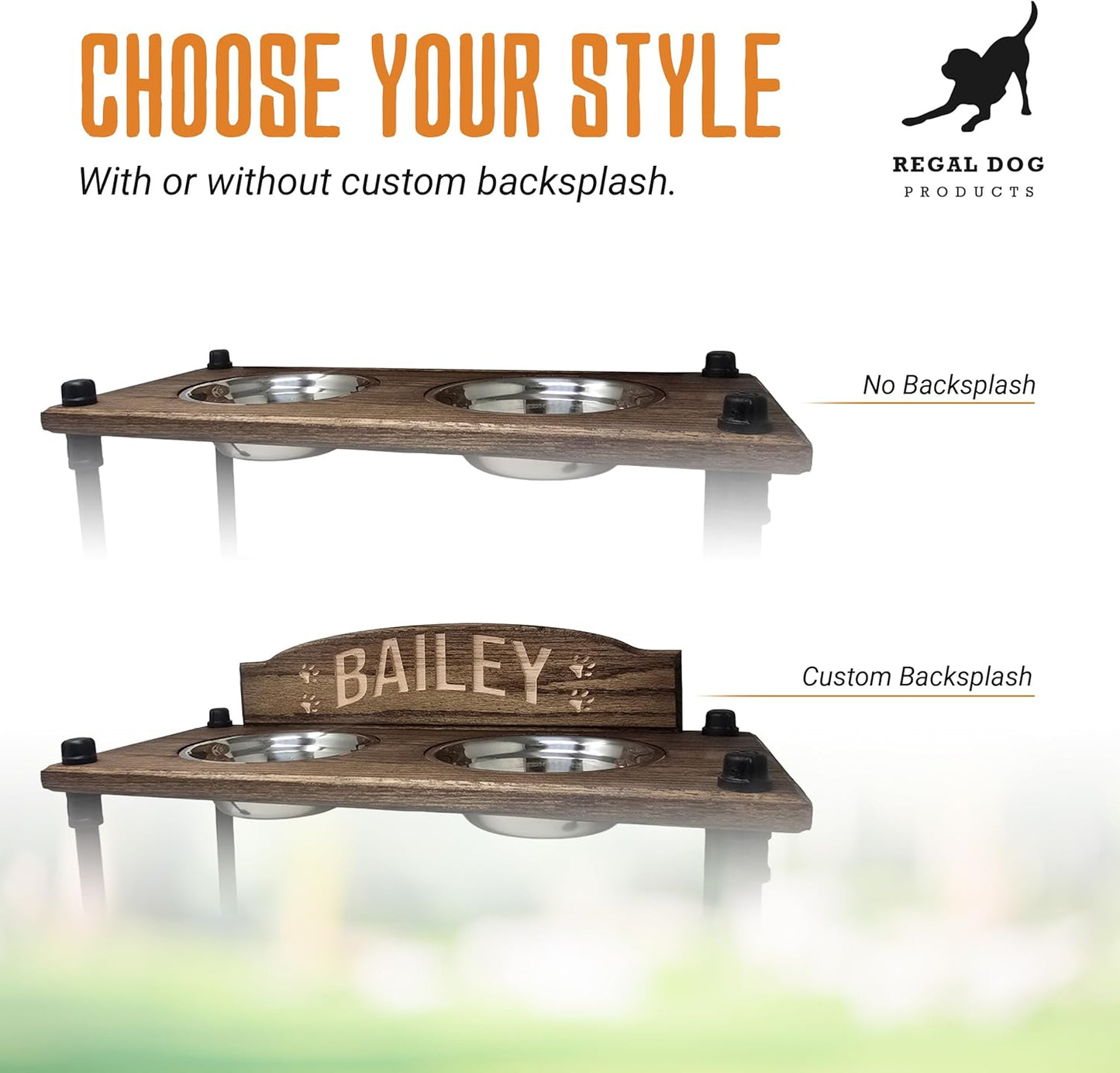 Elevated Dog Bowl Stand with Stainless Steel Bowls | Raised Dog Feeder | Oak Wood with Industrial Pipe Legs | Waterproof Finish | Handmade in USA (No Backsplash)