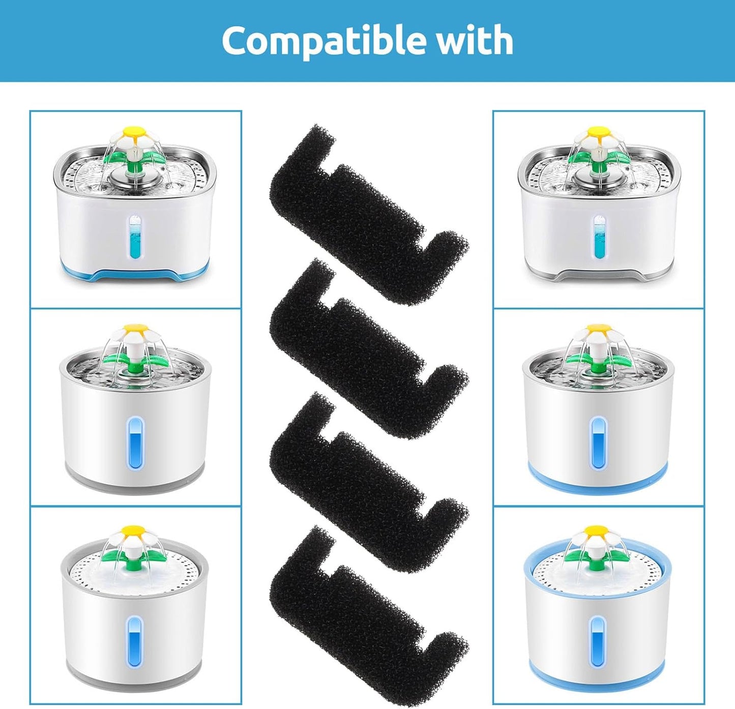 4 Pieces for Fountain Filters Replacement Foam Sponge Filter for Dogs Round Cubic Stainless Steel Top Water Dispense Pre Filter Foam Sponge