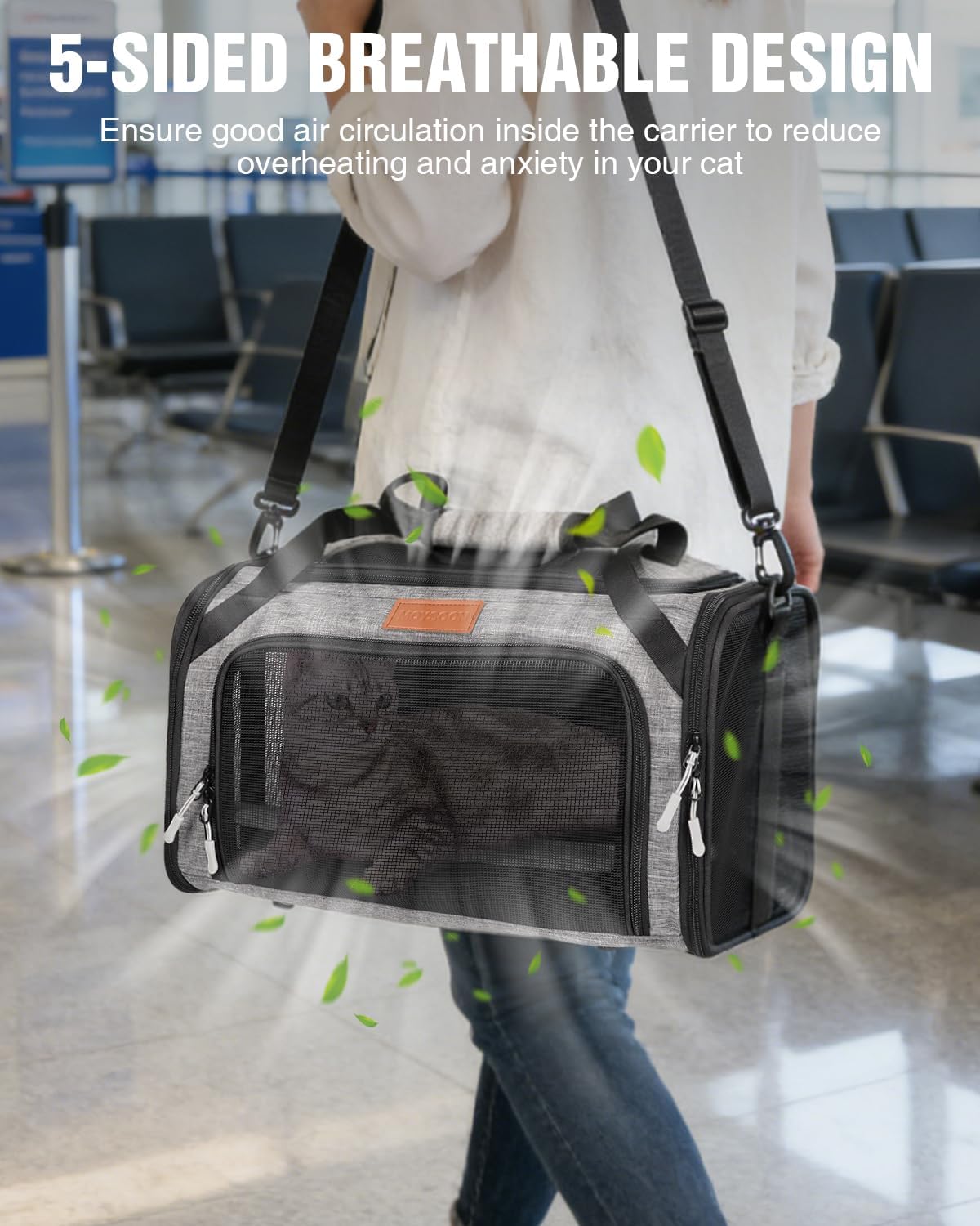 PETUX Top and Side Expandable Pet Carrier for Small Pets Up to 10 lb - 17 x 11 x 9.5 in, Underseat, Soft-Sided Airline Approved Cat Dog Carrier, with Safety Buckle and Anti-Scratch Mesh - Grey