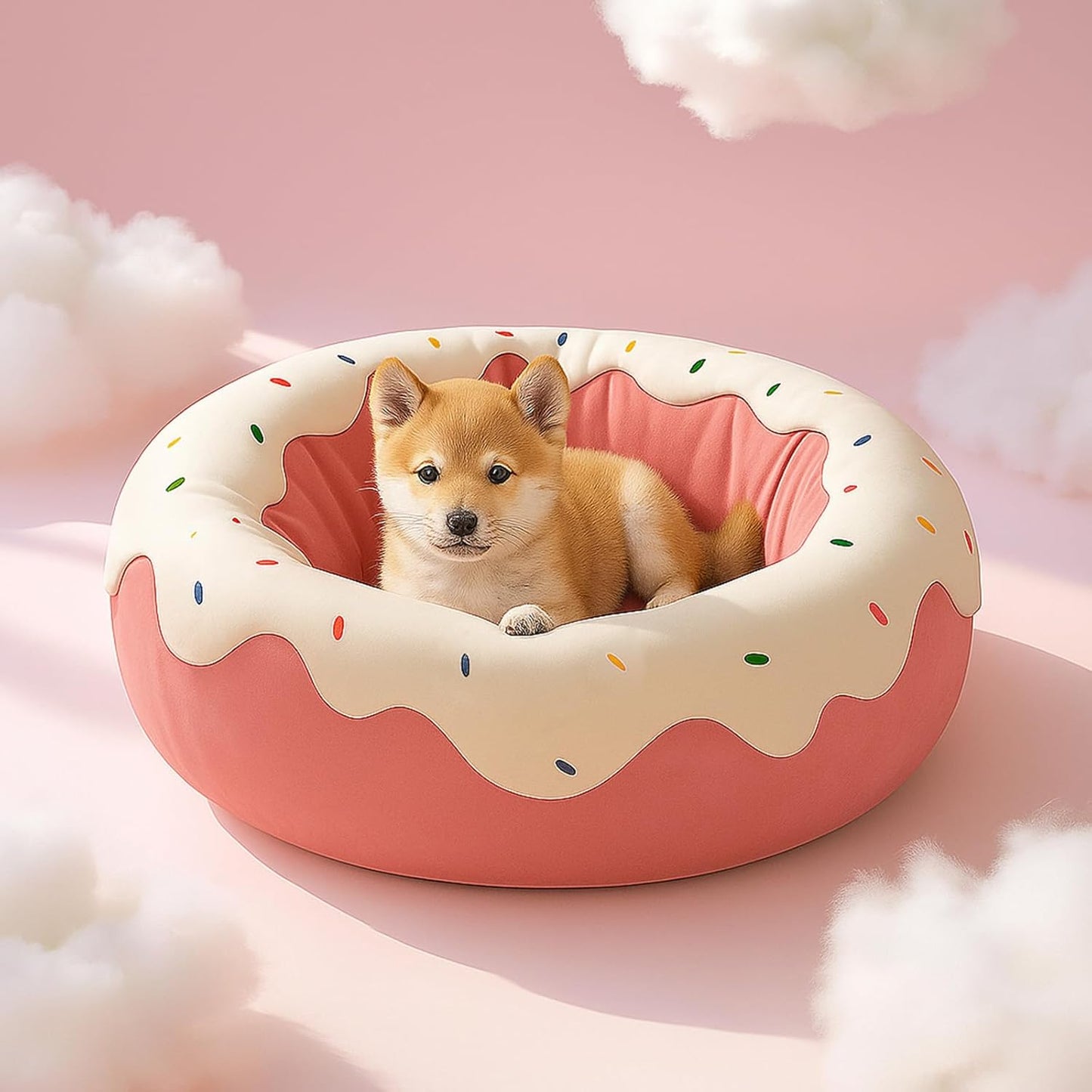 귀여운 고양이 침대 새끼 고양이 침대, 부드러운 소형견 침대, 강아지 및 고양이를 위한 세탁 가능한 반려동물 침대, 재미있는 도넛 모양, 61cm(24인치)