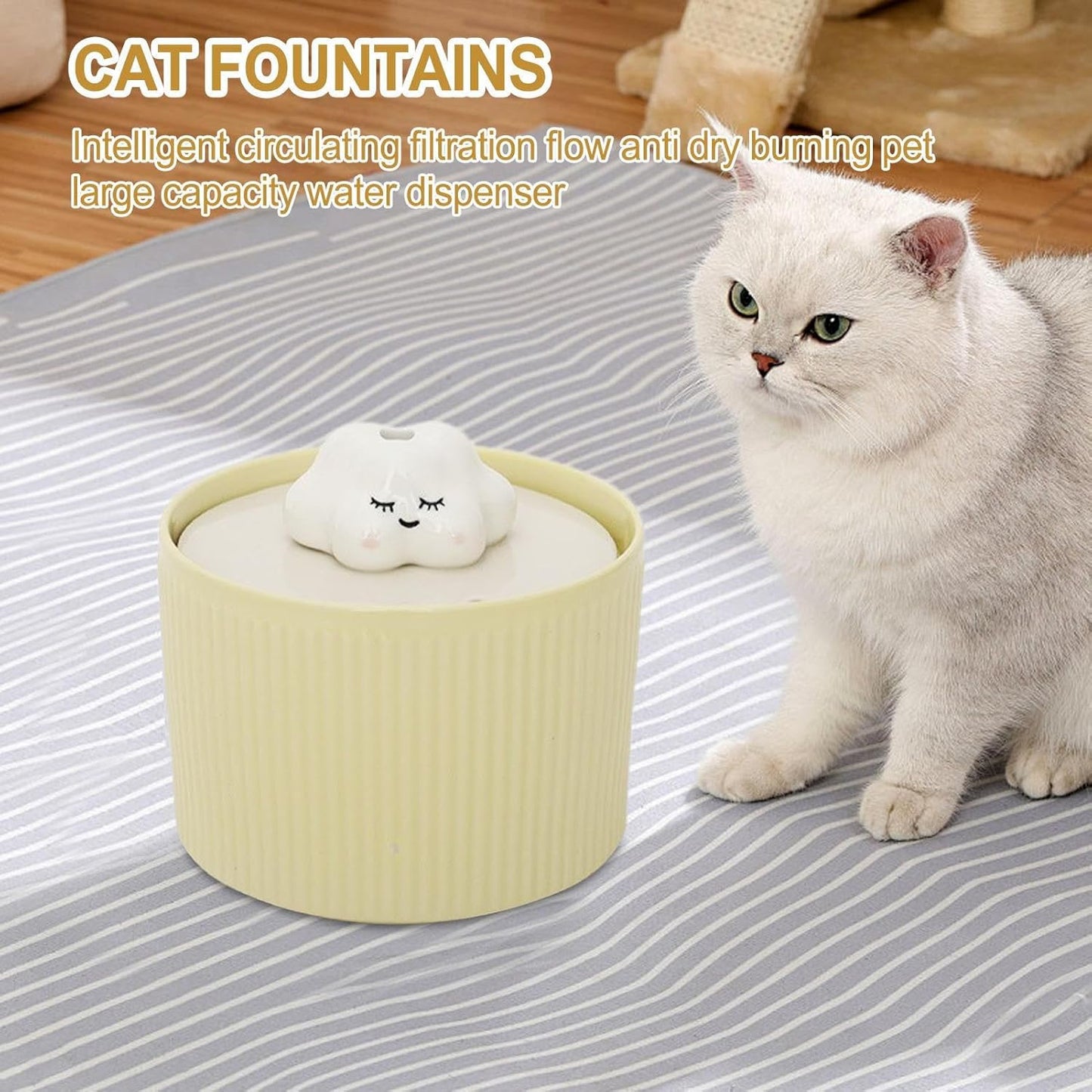 Cat Water Fountain - 1.2L Ceramic Automatic Pet Dispenser, Quiet Circulating Drinking System with Continuous Flow Filtration and Splash Resistant Bowl Design, Sturdy Hygienic Construction, Ideal for S
