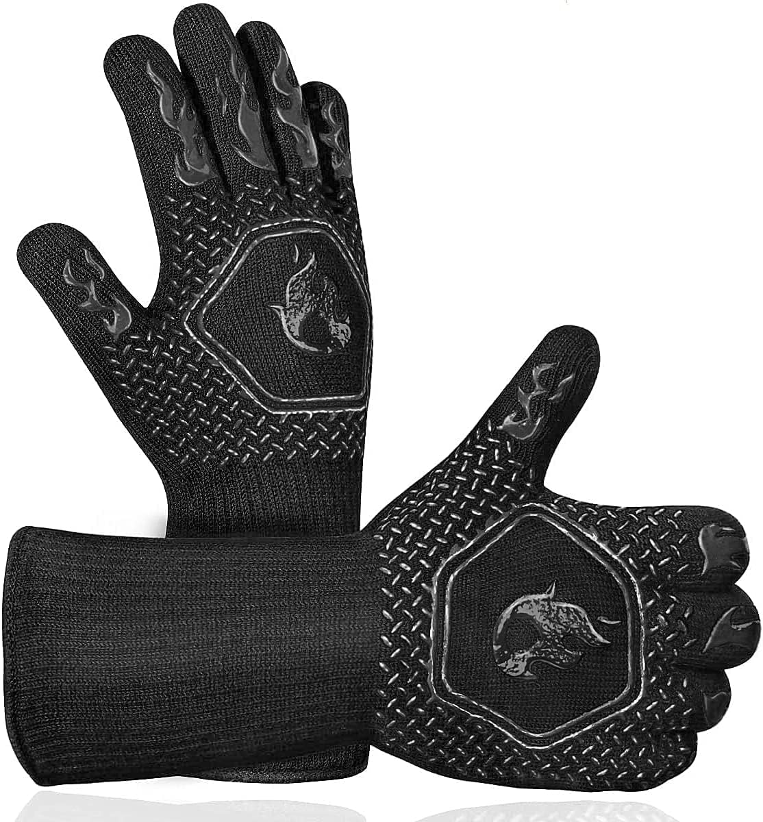 HAMITOR BBQ Grill Gloves : 1472℉ High Temp Resistance Fireproof Glove for Grilling Barbecue - Washable Long Oven Mitts Extreme Hot Proof Mittens for Kitchen Cooking Baking