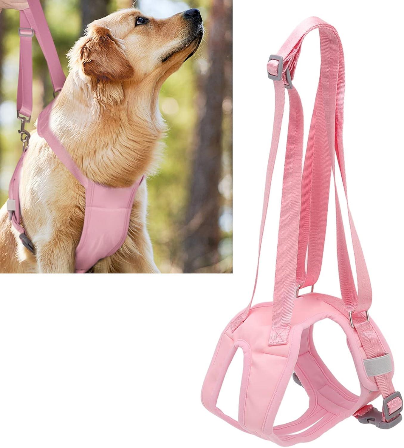 Dog Lift Harness Adjustable Safe Comfortable Puppy Hind Leg Support Sling Vest for Old Disabled Rehabilitation Dogs Pink Fleece Lining (S)