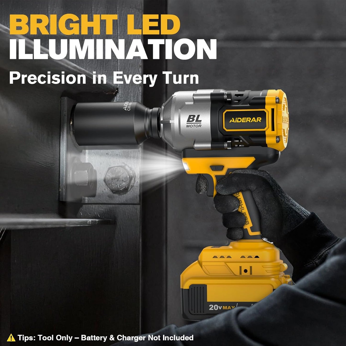 20V Cordless Impact Wrench for DeWalt Battery, 1500Nm (1106 Ft-Lbs) 1/2" Brushless Impact Gun, 3-Speed High Torque Power Tool for Tire Removal, Rusted Bolts, Heavy Equipment(No Battery)