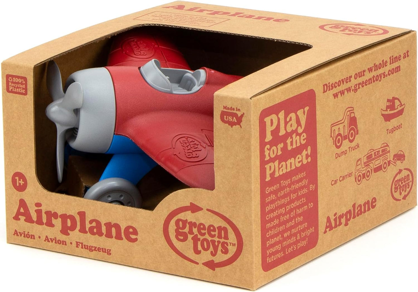 Green Toys Airplane, Red/Blue - Pretend Play, Motor Skills, Kids Flying Toy Vehicle. No BPA, phthalates, PVC. Dishwasher Safe, Recycled Plastic, Made in USA.