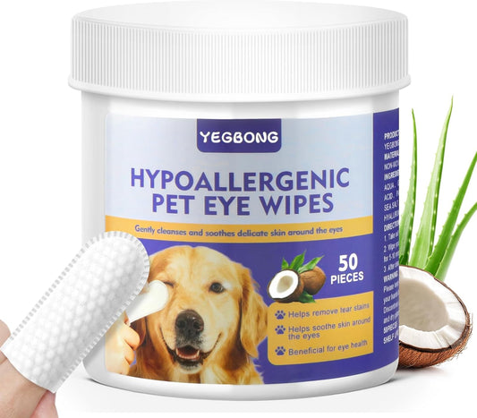 Dog & Cat Eye Wipes – Finger Wipes for Tear Stains, Discharge & Crust, Hypoallergenic, 50 Wipes, Gentle Pet Eye Cleaning