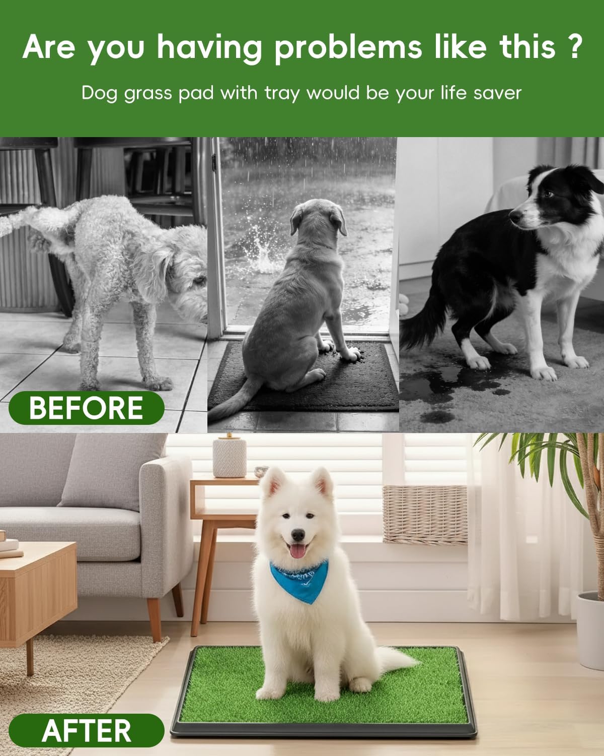 Artificial Grass Dog Potty with Tray 16"x20", Reusable Puppy Training Pad with 3-Layer Drainage System, Indoor Outdoor Pet Toilet for Small Dogs & Puppies