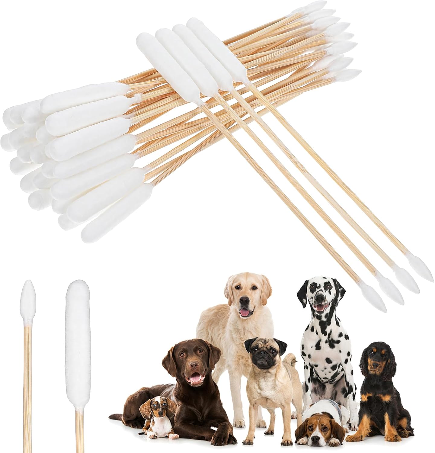 100 Pcs Double Sided Dog Ear Swabs Long Cotton Swabs Tips Cat Dog Ear Cleaner Long Cotton Swab Double Tip Soft Cottons Swab Ears Cleaning for Dogs' Ears Pet Grooming Bathroom Travel Use