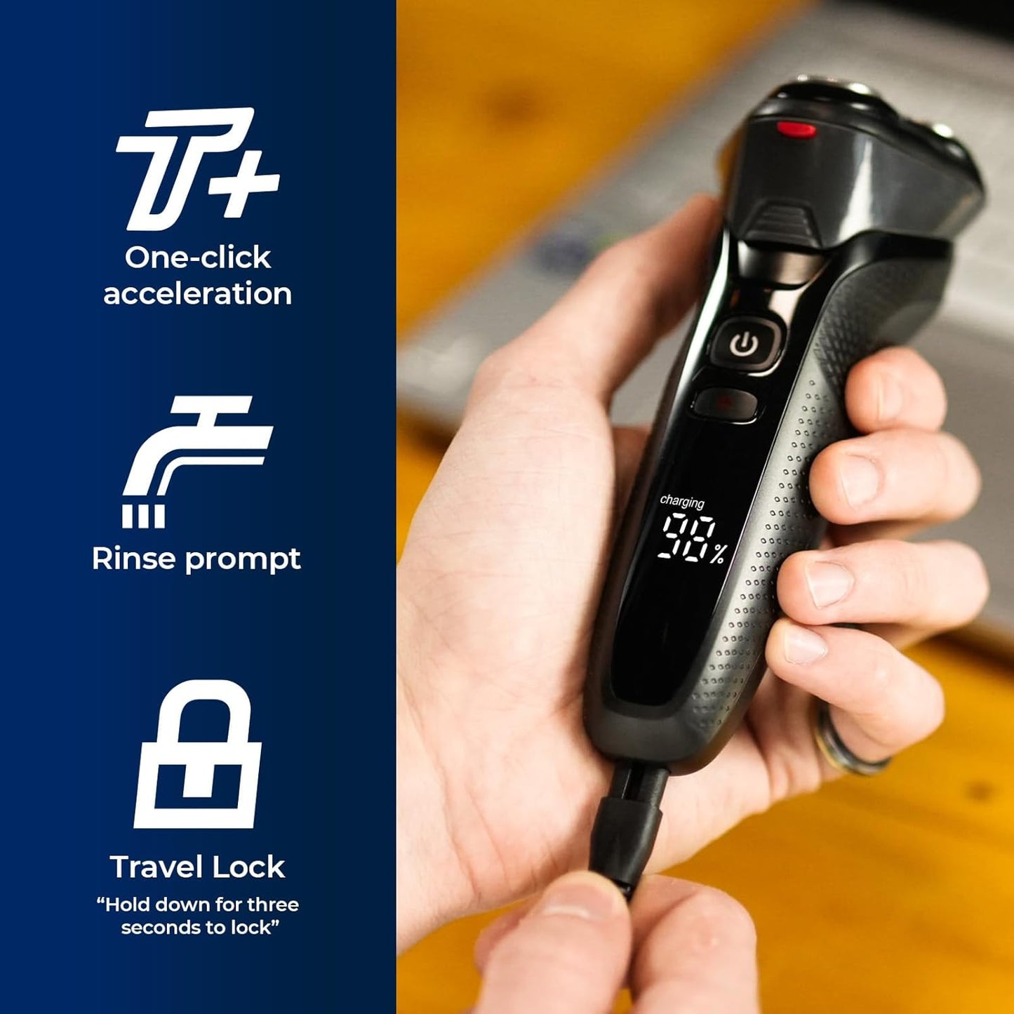 3-in-1 Electric Razor for Men: IPX7 Waterproof Electric Shavers for Men with Turbo Speed & Precision Blades, Cordless TraWDvel Kit for Beard Nose Sideburns, Exotic Black