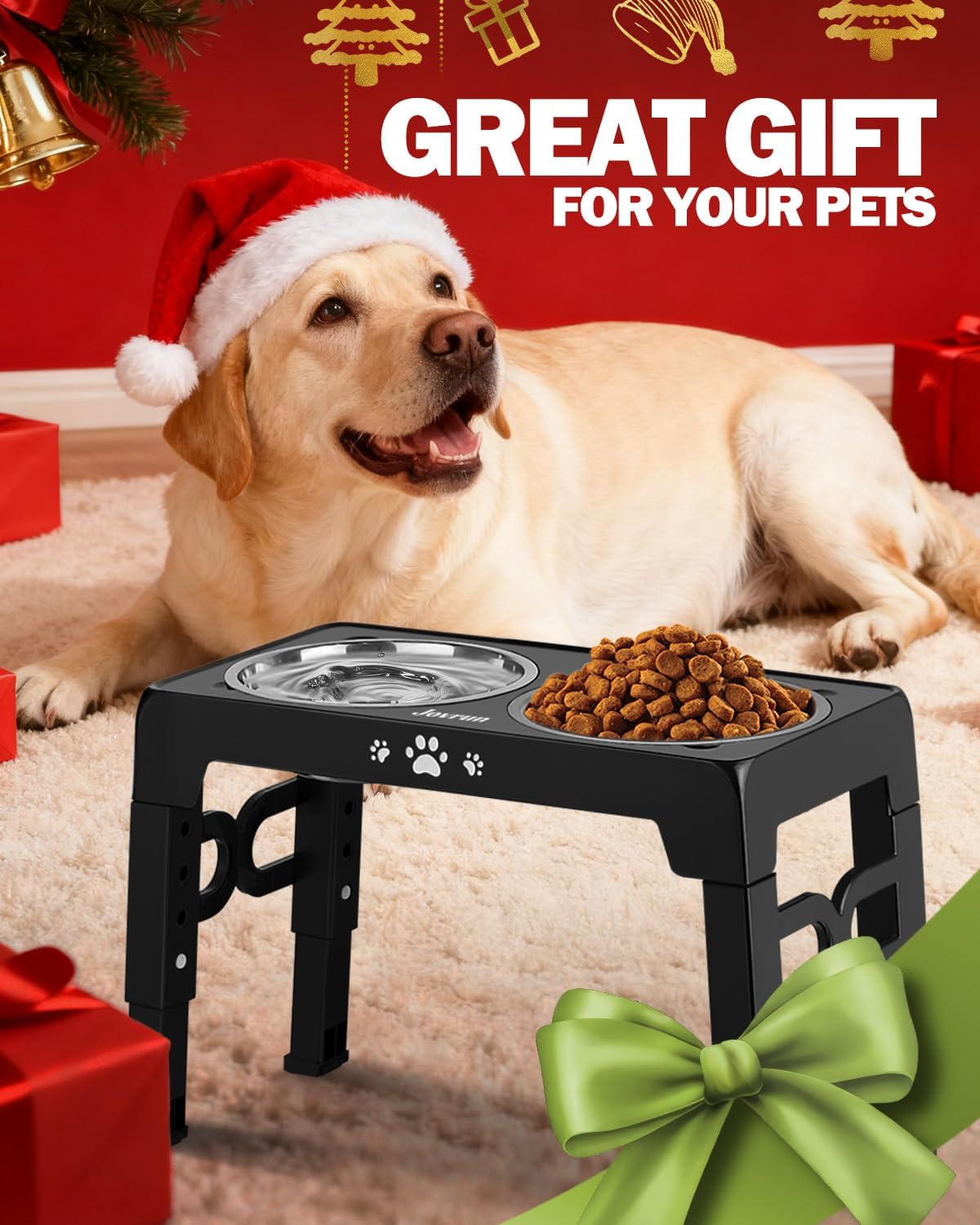 Elevated Dog Bowls for Medium Size Dogs, Non-Slip Dog Feeder with 1*Stainless Steel Dishes & 1*Slow Feeder Bowl, 5 Heights Adjustable Raised Bowls to 3.15″-8.66″-9.84″-11.02″-12.2″