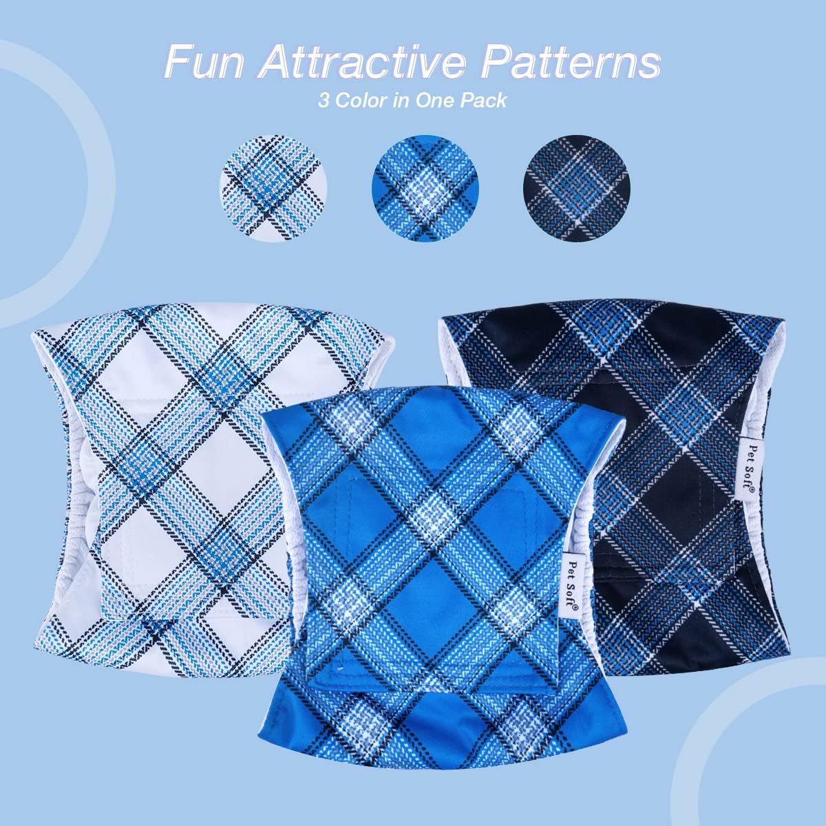 Pet Soft Dog Belly Bands - Washable Dog Diapers Belly Band for Male Dogs, Reusable Male Dogs Wraps 3pack for Doggy Puppy (Blue Plaid, L)