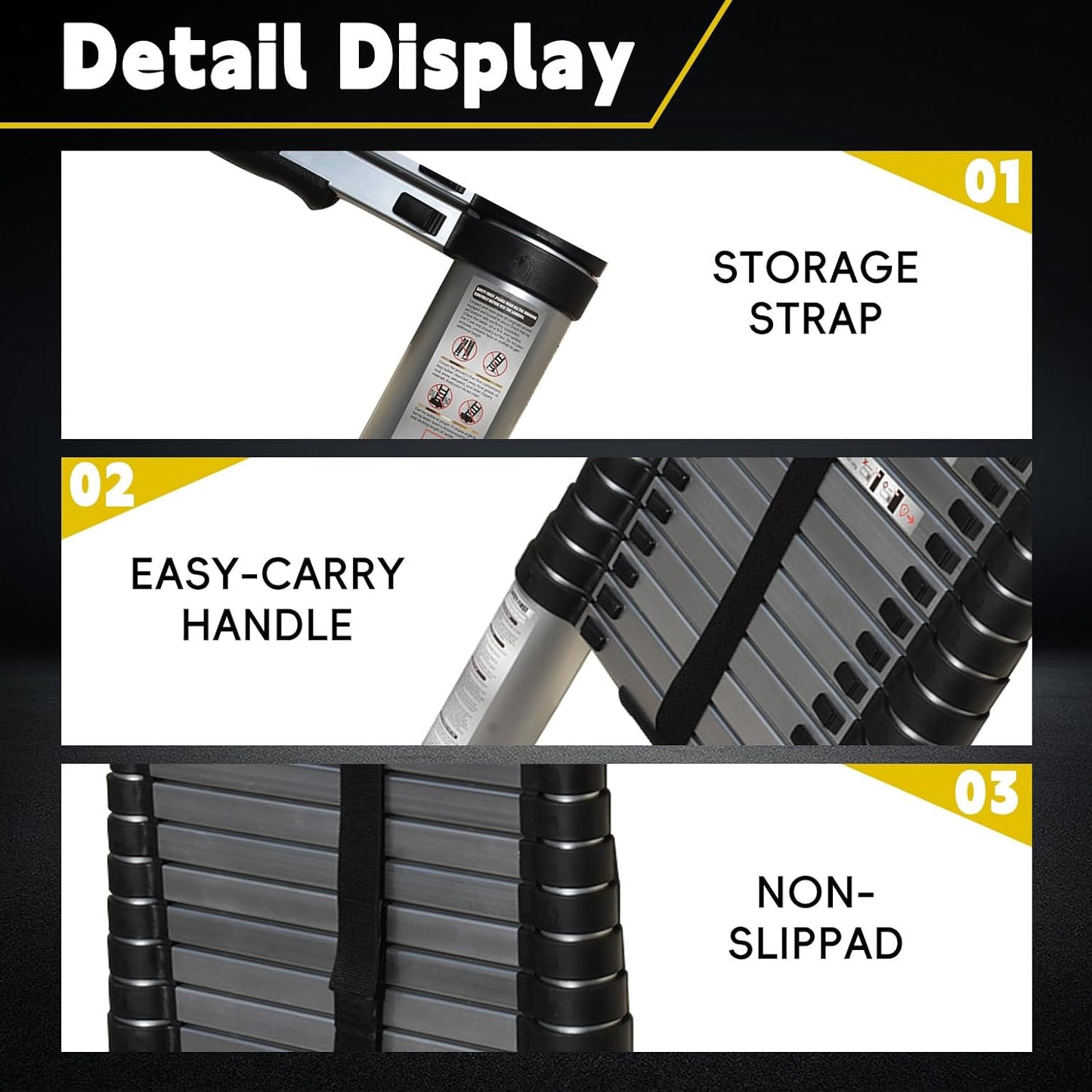 14.5FT Telescoping Ladder, Lightweight Collapsible, Aluminum Retractable Ladder, Telescopic Compact Ladders for Home, 330LB Capacity