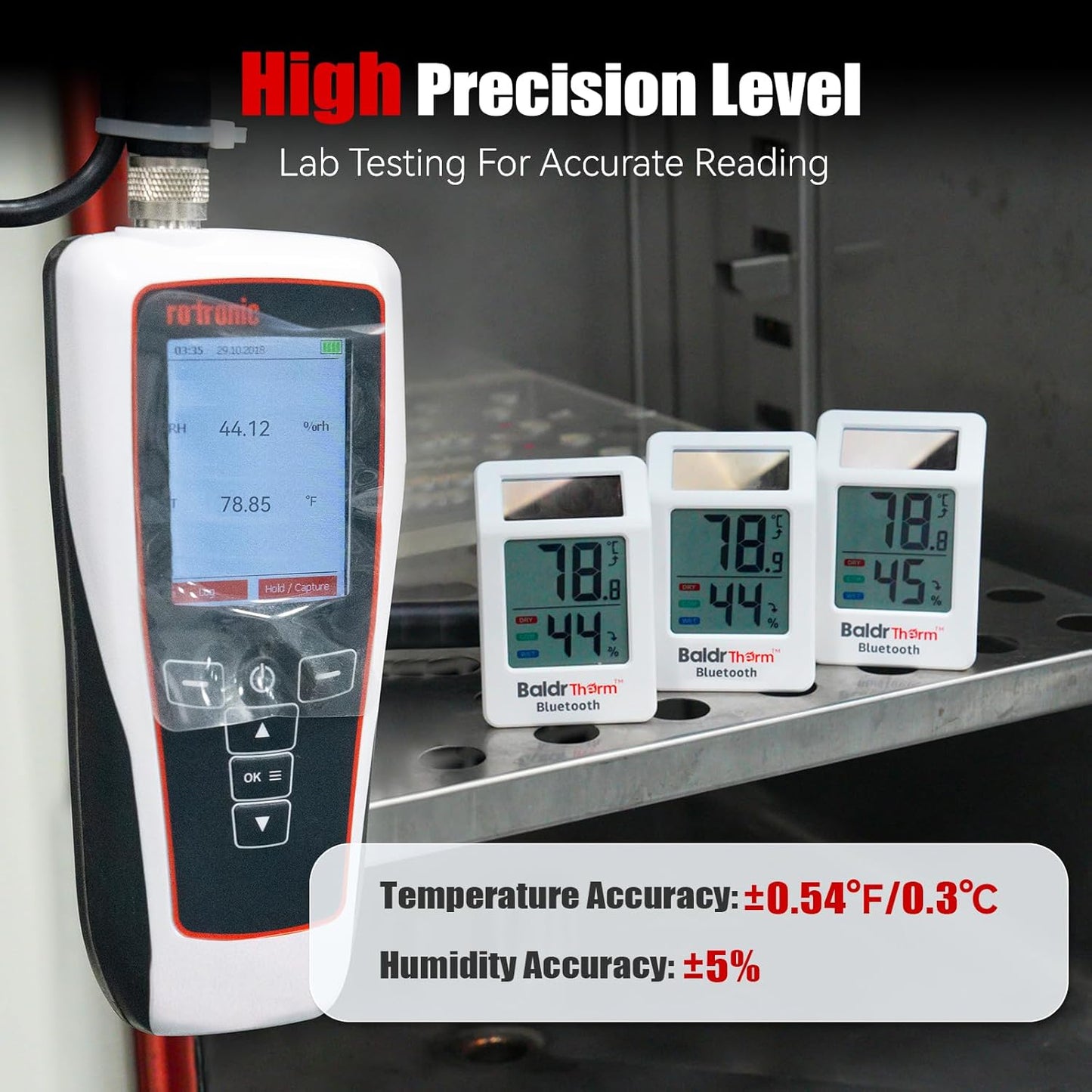 BaldrTherm Bluetooth Thermometer Wireless, Smart Thermometer with App Control, 200ft Coverage, Offline Storage, Trend Charts, Real-Time Alerts for Home, Pet Cage, Indoor/Outdoor Use, White, 3pack