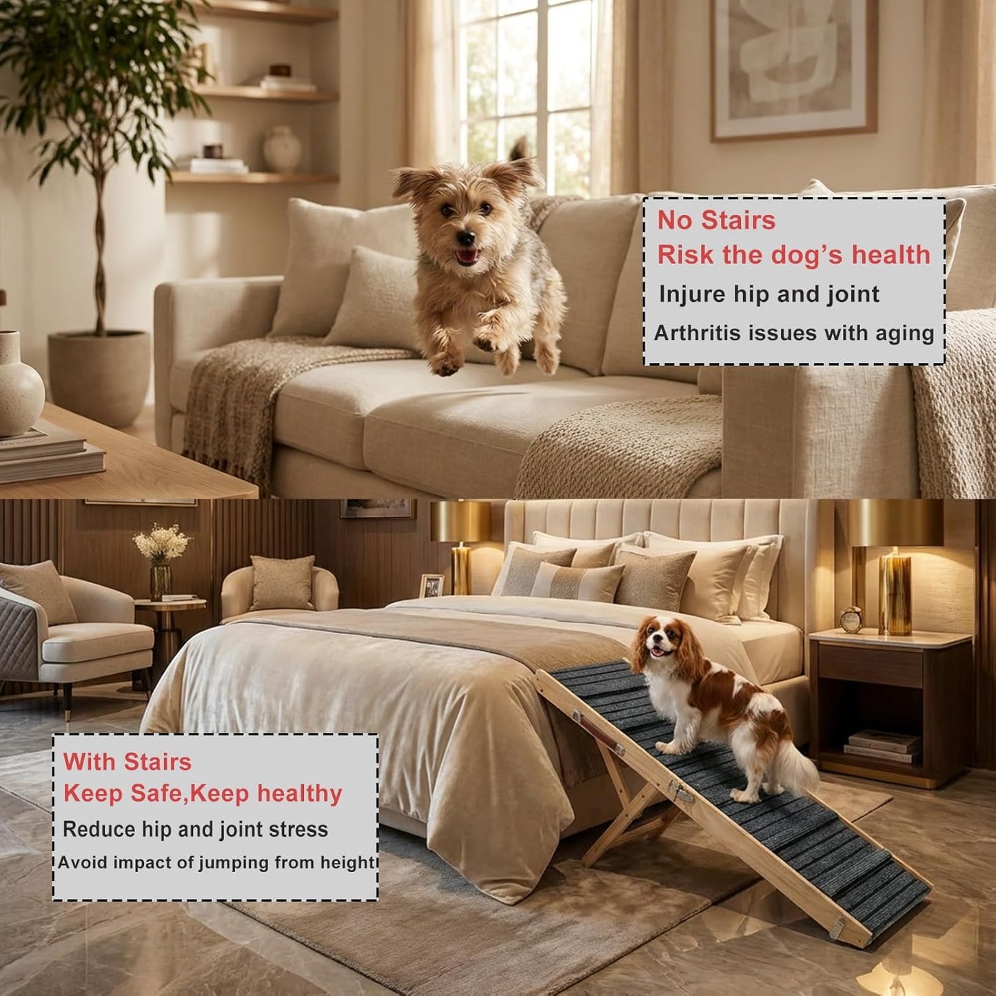 Dog Ramp for Couch, Foldable Small Dog Ramp for Low Bed, 4 Adjustable Height from 9‘‘ to 17.7“, Portable Stable Pet Steps with Non-Slip Pad, Pet Ramps Use for Sofa Couch Stairs