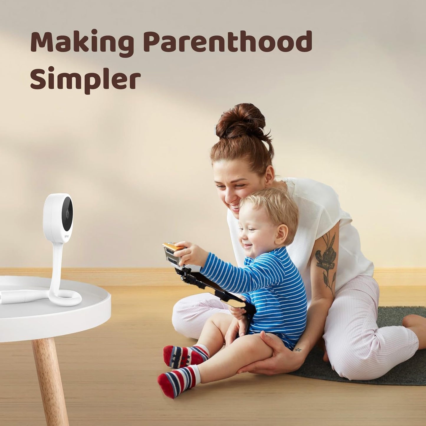 NETVUE Peekababy Baby Camera with Wireless Audio, Adjustable Crib Mount Monitor, Works via 2.4GHz Wi-Fi for Wide Coverage & Stable Connection, Smart App, Two-Way Talk, No Screen (White)