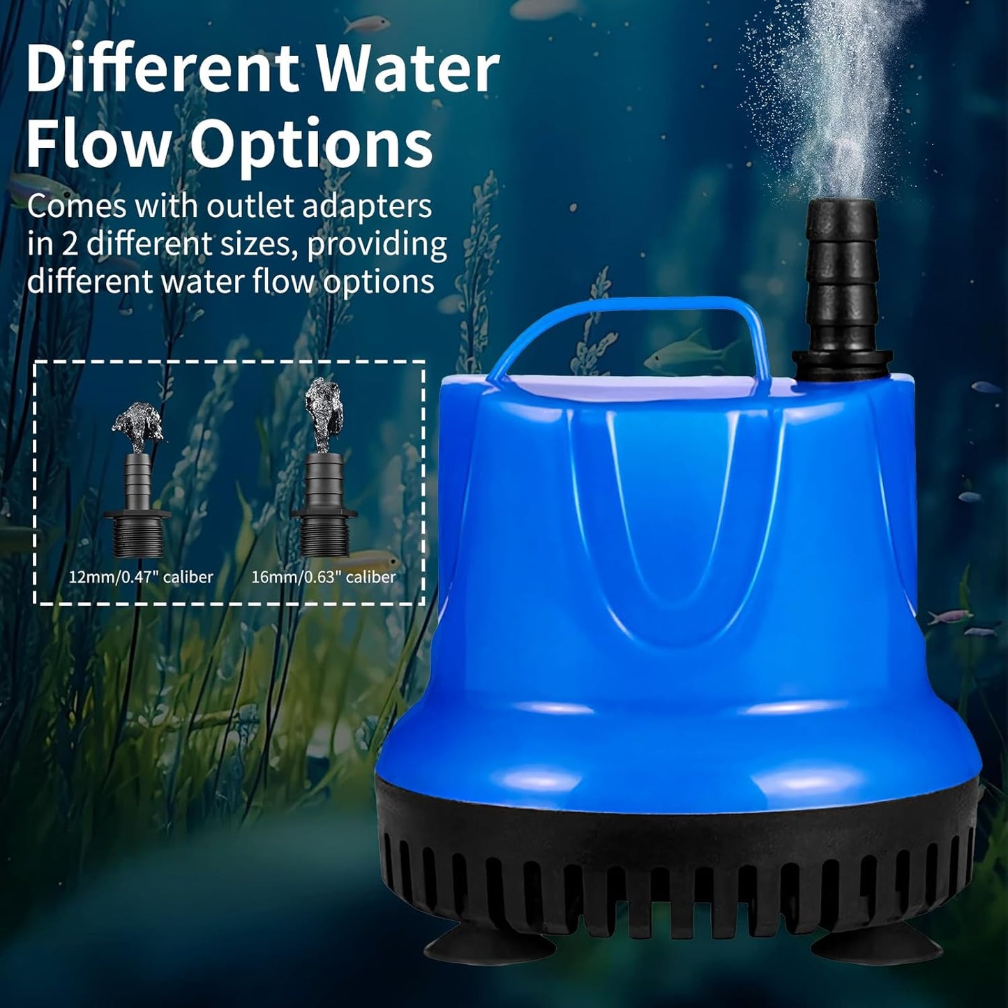 475GPH Submersible Pump 25W Fountain Water Pump, 1800L/H, with 5.91ft High Lift, 2 Nozzles 4 base for Fish Tank, Pond, Aquarium, Statuary, Hydroponics