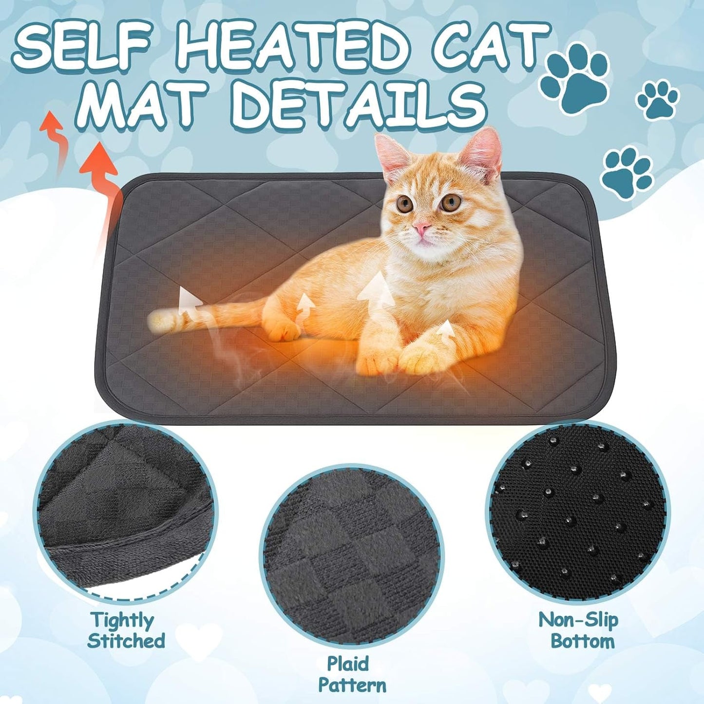 Riakrum 4 Pack Self Warming Cat Bed 17.7 x 13.7 Inch & Self Heating Cat Mat 16 x 20 Inch Anti-Slip Soft Round Thermal Heated Pet Bed with 4 Storage Bags for Indoor Outdoor Small Pet Kittens Puppies