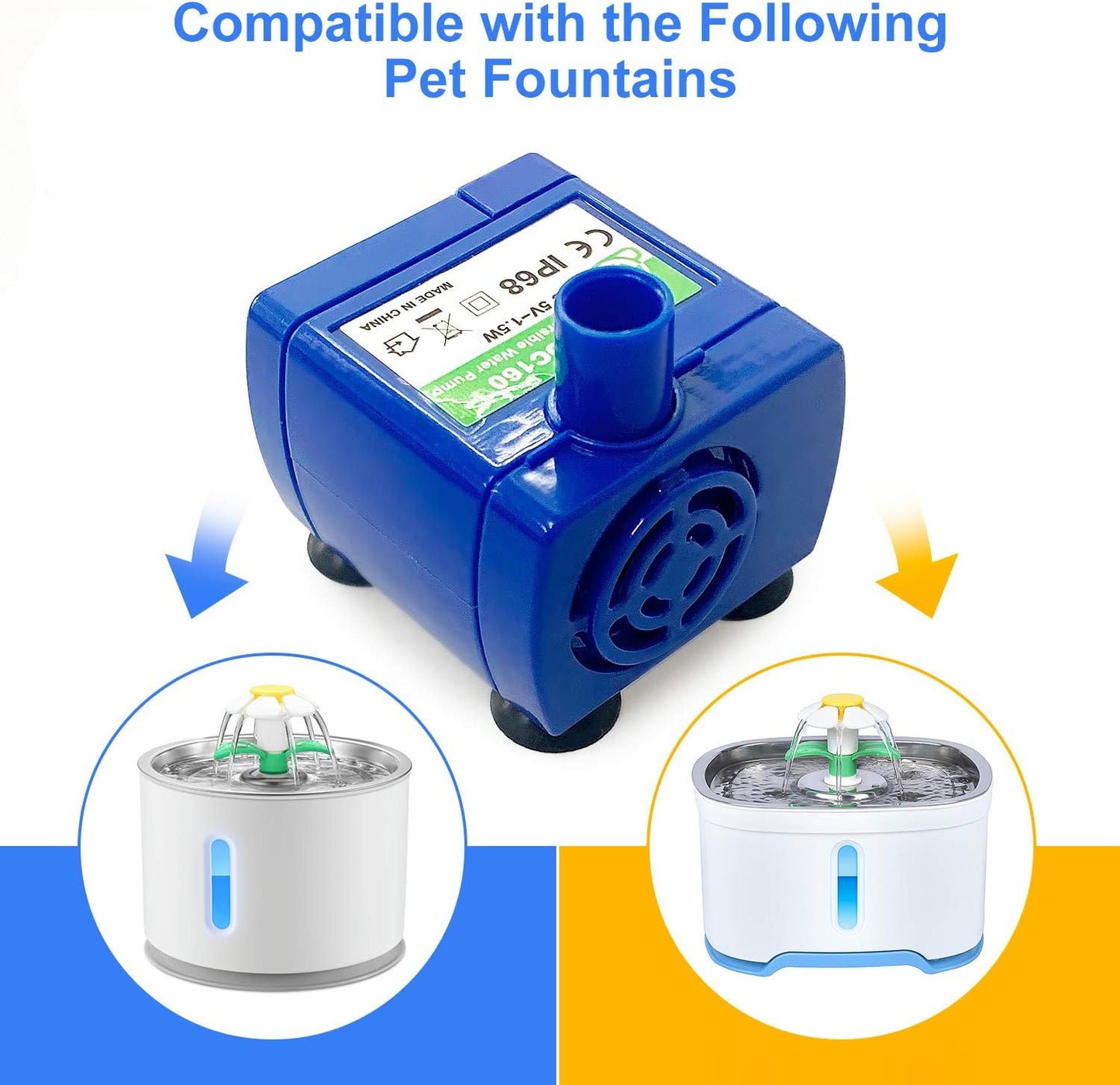Cat Water Fountain Pump, Replacement Pet Fountain Pump DR-DC160 Motor for 360° Stainless Steel Cat Fountain, Cupcake Ceramic Cat Drinking Fountain, Plastic Water Dispenser