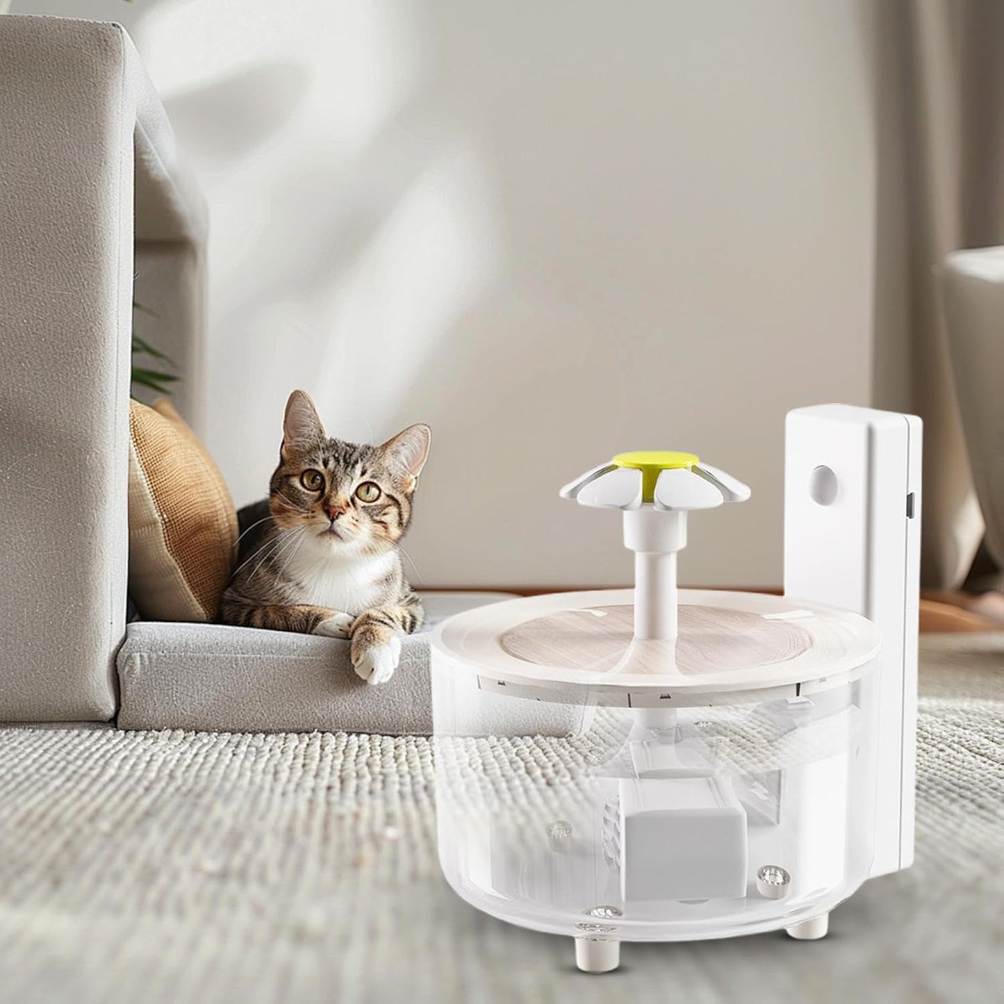 Wireless Cat Water Fountain - 53oz 1.5l Feeder for Indoor Pets | Quiet Large Capacity with Motion Sensor Providing Fresh Flowing Water for Cats Dogs Puppies Keeping Hydration Healthy and Convenient