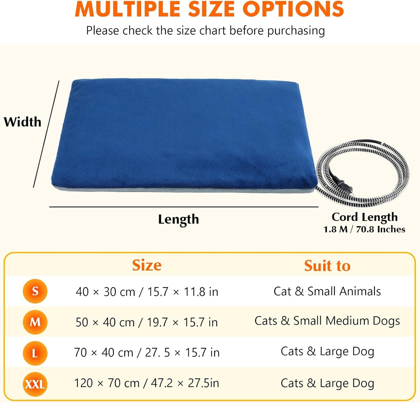 Pecute Cat Heating Pad Outdoor Indoor, IPX7 Waterproof Dog Heating Pad with Self-Inflating for Extra Thickness, Chew-Resistant Stainless Steel Cord, Electric Heated Cat Bed for Outside Feral House