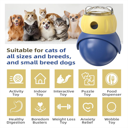 Cat Interactive Toys for Indoor Cats Adjustable Treat Puzzle Food Dispenser Weight Loss Tumbler Slow Feeder Fun Kitty Sliding Rolling Ball Enrichment Toy for Kitten Adult Cats Small Dogs