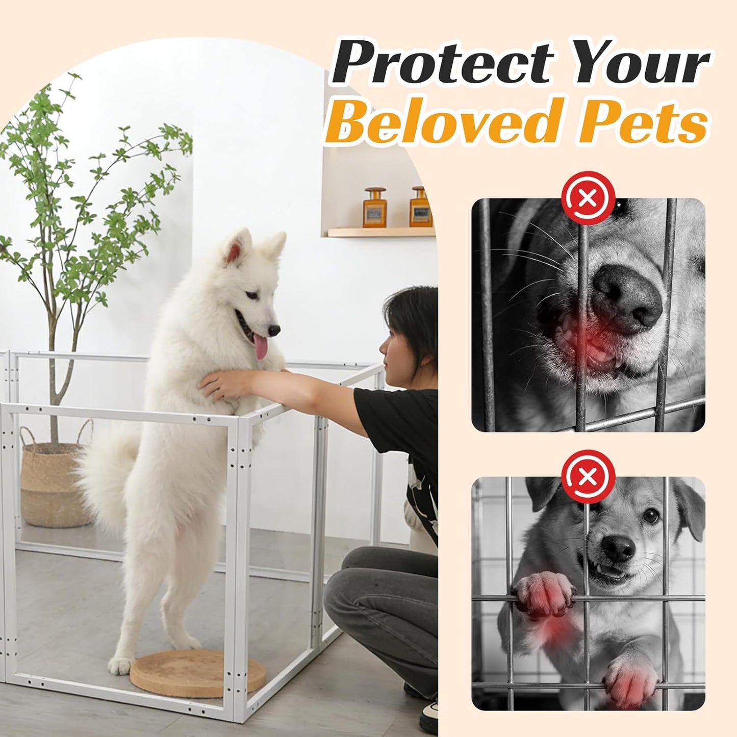 Clear Acrylic Dog Playpen with Door Easy Install & Clean Puppy Fence Indoors H-24 10-Panel Metal Playpen for Puppies/Small Dogs/Kitten,White Dog Enclosure