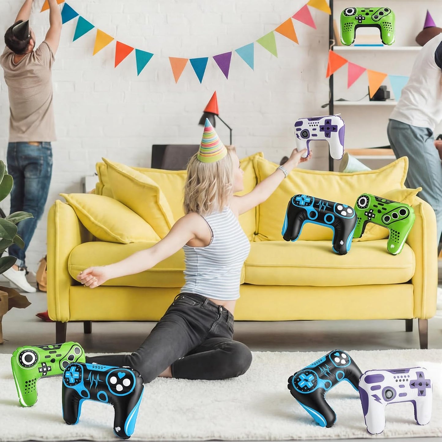 24 Pcs Inflatable Gamer Controllers Video Game Balloons Decorations Vinyl Game Controller Balloons for Gaming Birthday Decorations, 14.8 x 10.8 Inches