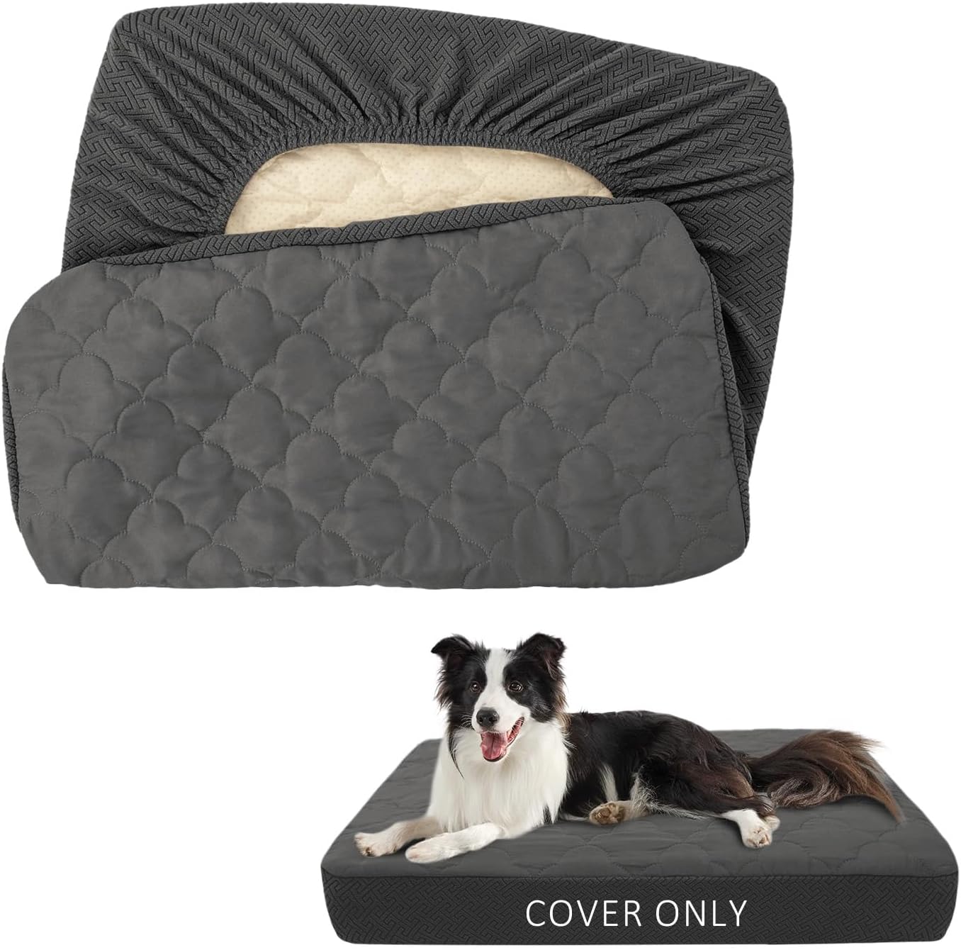 CHHKON Dog Bed Covers Replacement Washable Waterproof Pet Puppy Bed Cover for Dog(Dark Grey,41x29x6 inch)
