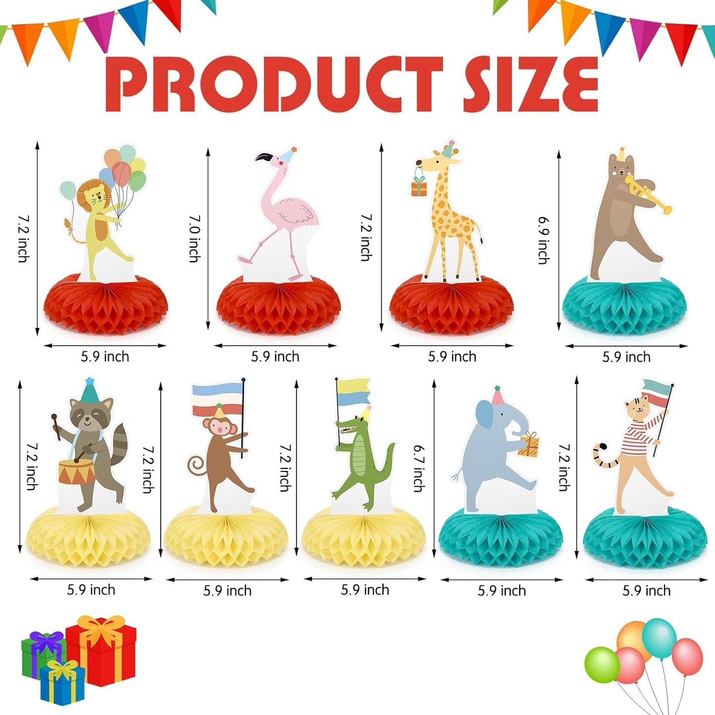 9 Pcs Animal Parade Party Honeycomb Centerpieces Safari Themed Birthday Party Supplies Zoo Wild Animals Jungle Cake Table Decorations Baby Shower Decorations for Boys Girls