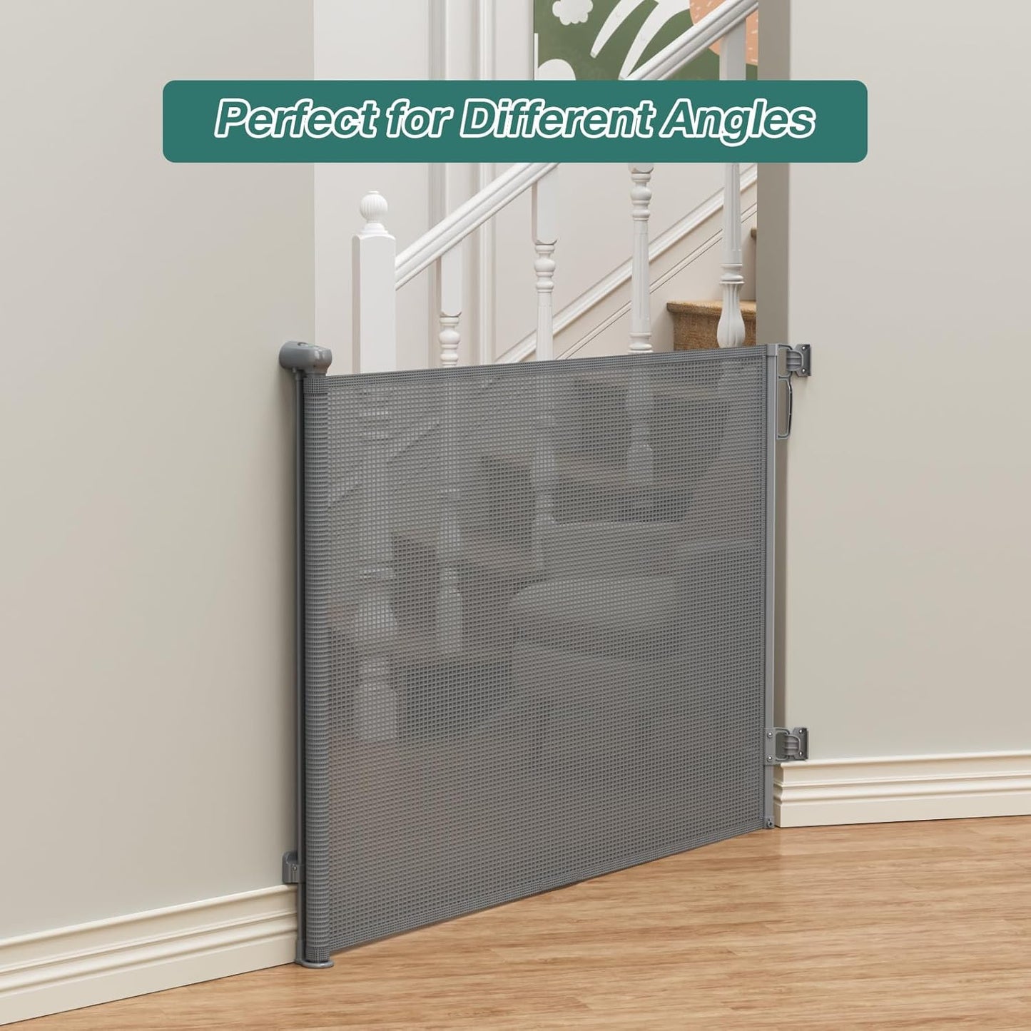 Babepai Retractable Baby Gates Extra Wide | 55" Wide x 38" Tall Dog Gates for Stairs | Indoor/Outdoor Use | Child Gates for Doorways, Deck, Porch, Hallways, Patio - Gray