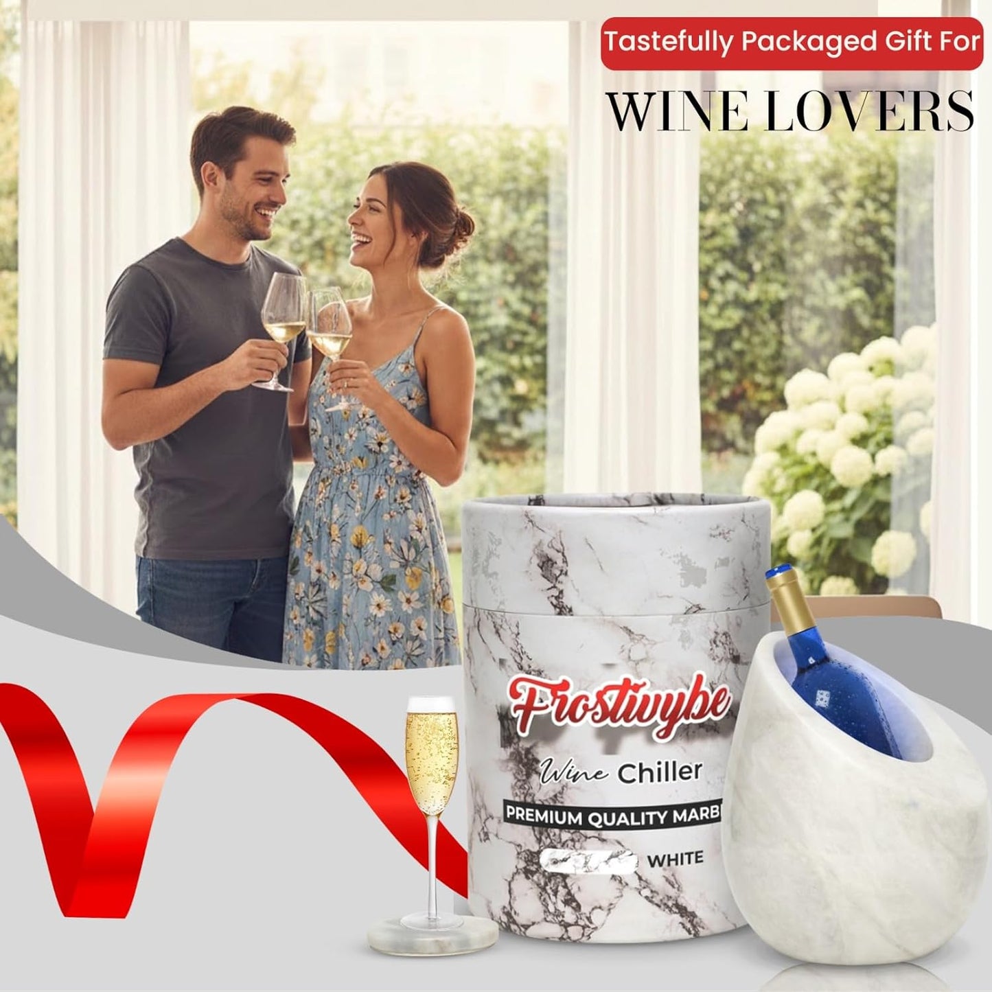 Marble Wine Chiller Bucket Set With 2 Marble Coasters – 750ml Wine Bottle Cooler for Party, Dinner, Kitchen & Bar Cart Decor – Elegant Champagne Cooler Gift for Wine Lovers (White)