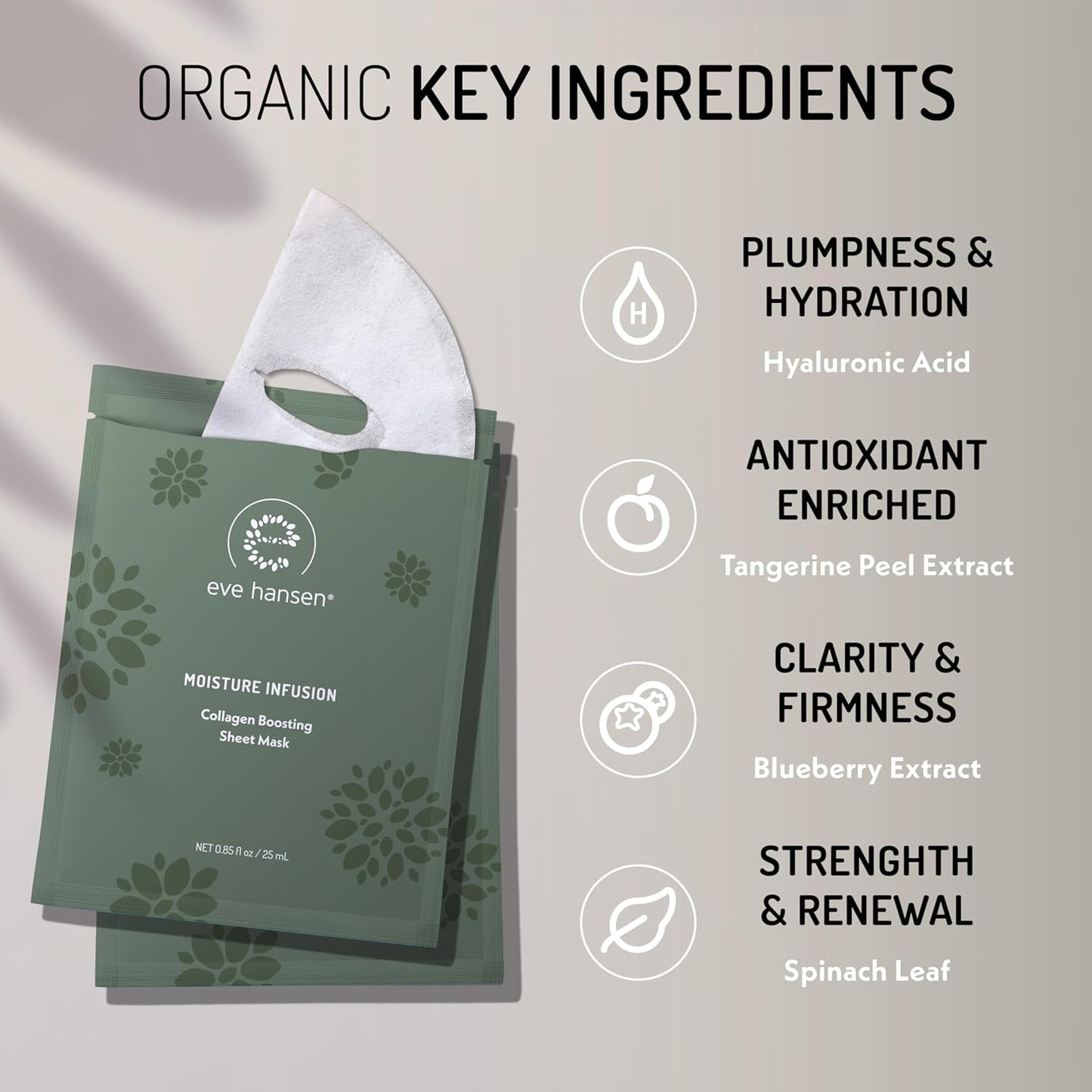 Eve Hansen Collagen Sheet Mask (5 Pack) – Hydrating Face Masks Skincare with Hyaluronic Acid – Plumping Firming Facial Sheet Mask for Mature & Dry Skin – Vegan