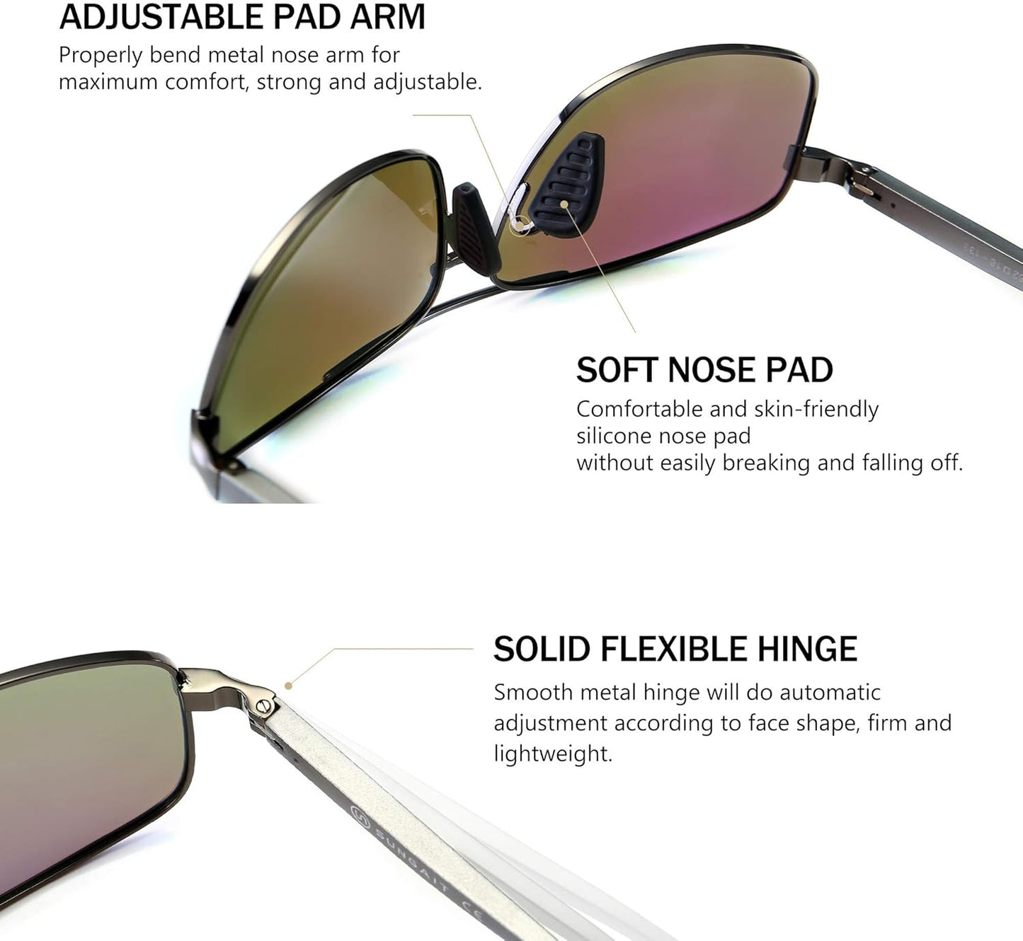 SUNGAIT Ultra Lightweight Rectangular Polarized Sunglasses Men UV400 Protection