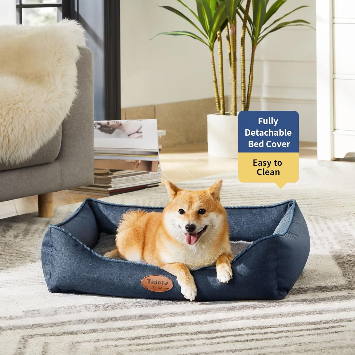 Orthopedic Dog Beds for Small Dogs, Durable Egg Crate Foam Sofa Dog Bed with Washable Removable Cover, Waterproof Lining, Pet Bed for Medium Dogs, Navy