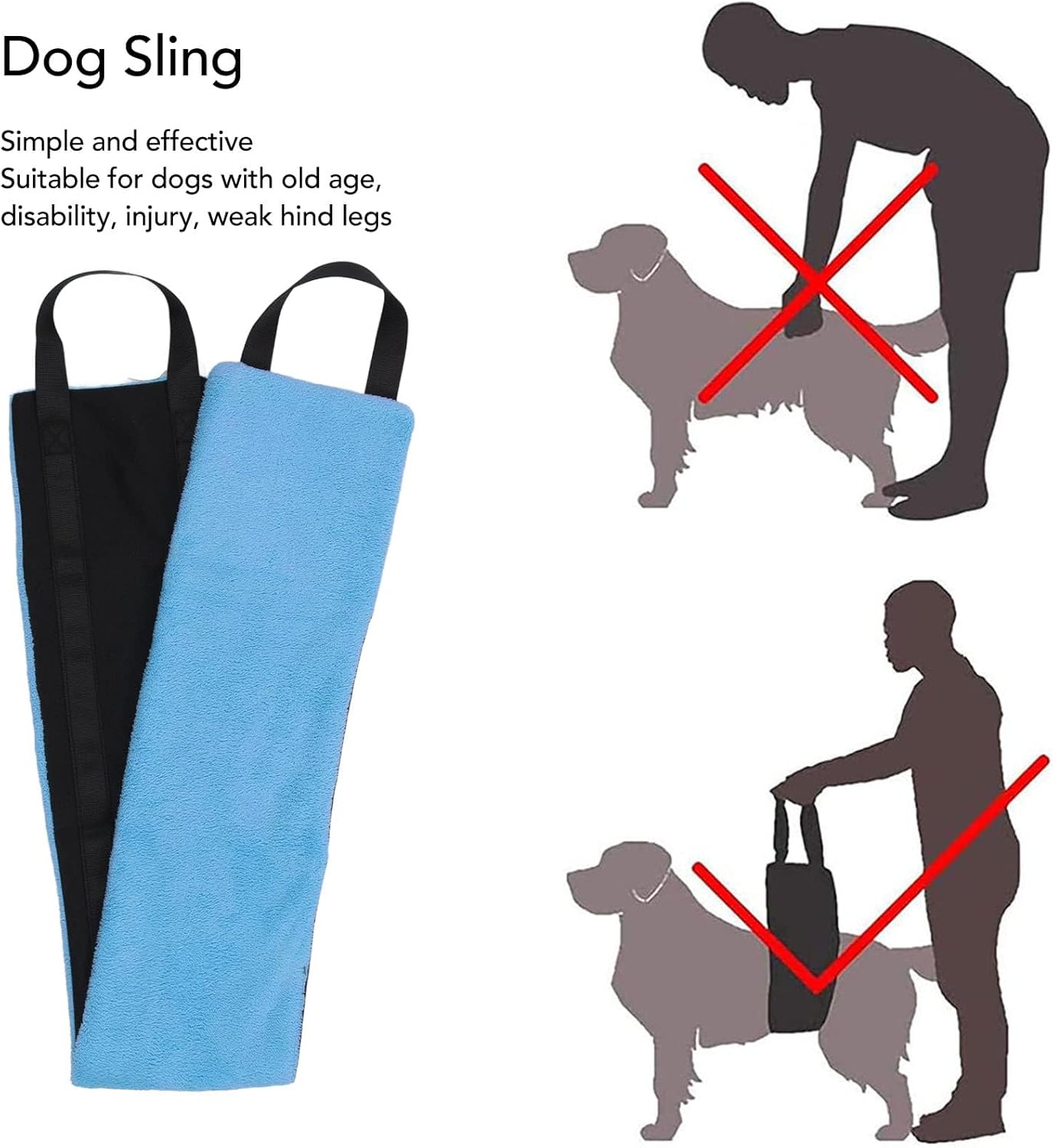 Dog Lift Harness Sling for Back Legs, Adjustable Pet Mobility Aid with Handle Hind Leg Support Assist Belt for Small Dogs Post Surgery Injury Stair Climbing Assistance (Blue)
