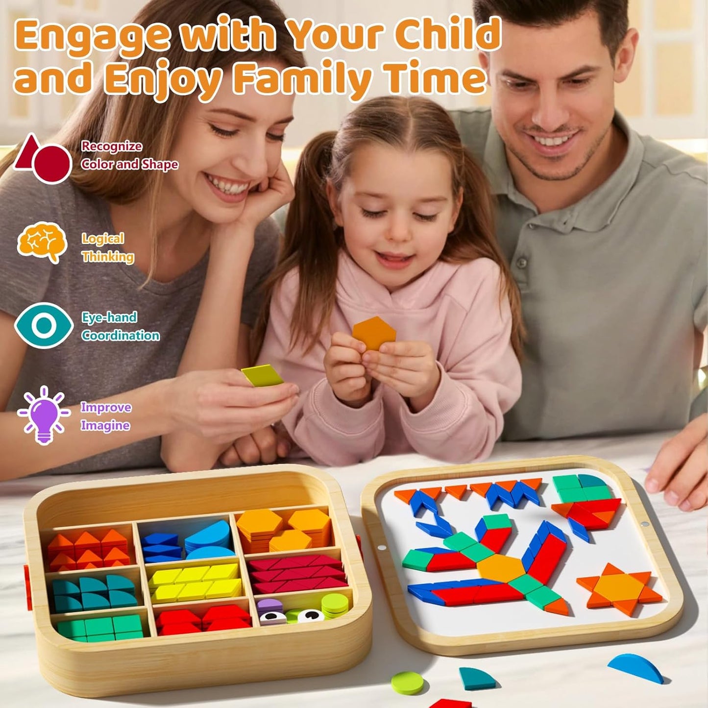 Wooden Magnetic Pattern Blocks Set with Cards, 288 PCS Montessori Tangram Puzzle Learning Toys for Toddlers 4-8, Educational STEM Gift for Kids Boys Girls 4 5 6 7 8