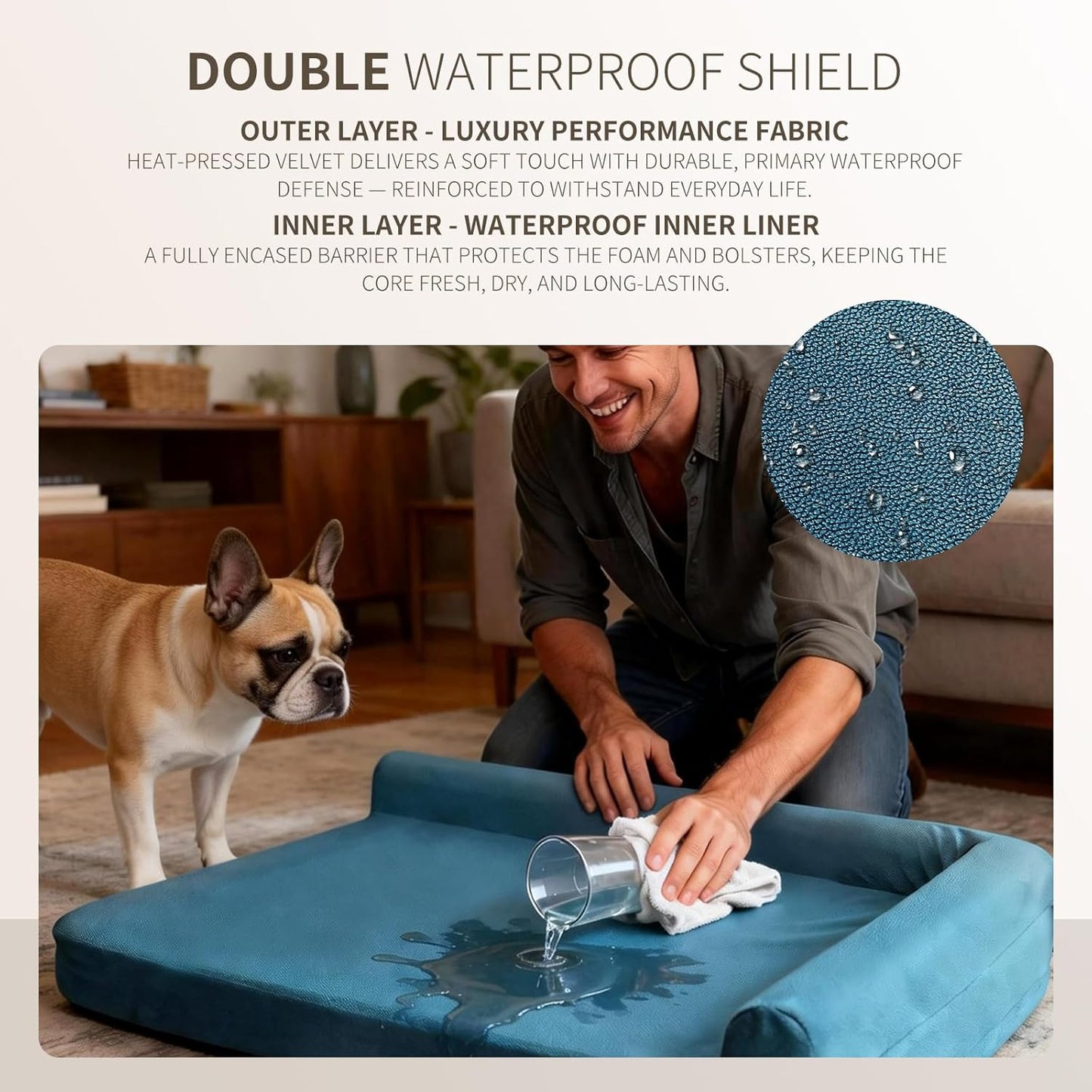Orthopedic Dog Bed – 28"x19"x6" Small – Cooling Gel Memory Foam, Double Waterproof Cover, Non-Slip, Tech Fabric Cover (Turquoise)