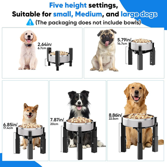 Aystkniet Dog Bowl Stand with Adjustable Height & Width, Anti-Slip Elevated Food Water Bowl Holder for Large Medium Small Dogs, Durable Raised Dog Feeder for Lifted Feeding, Only Stand Without Bowls