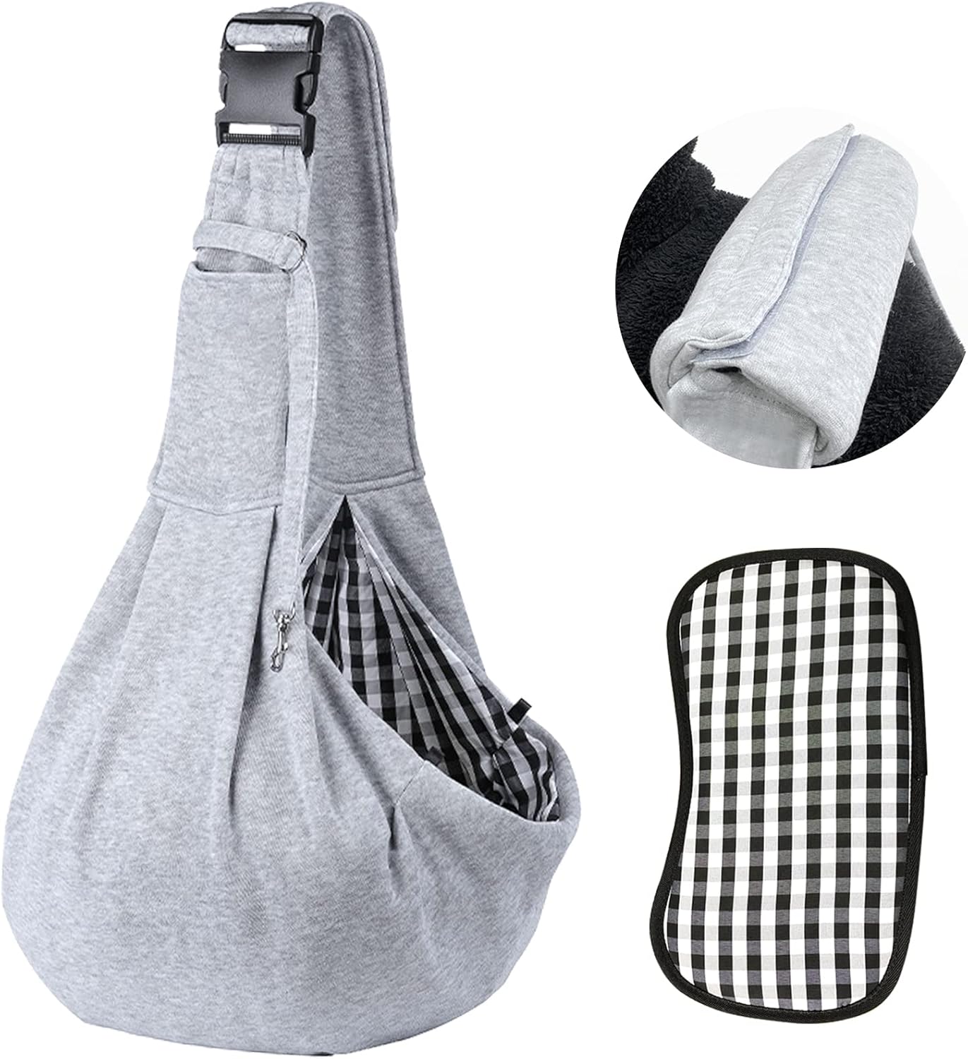Kanemc Dog Sling Carrier for Small Dogs Cat Puppy Pets Up to 16.5lbs, Comfy Hard Bottom Support, Adjustable Padded Shoulder Strap, Hands-Free Dog Carrier Sling Bag for Outdoor Travel