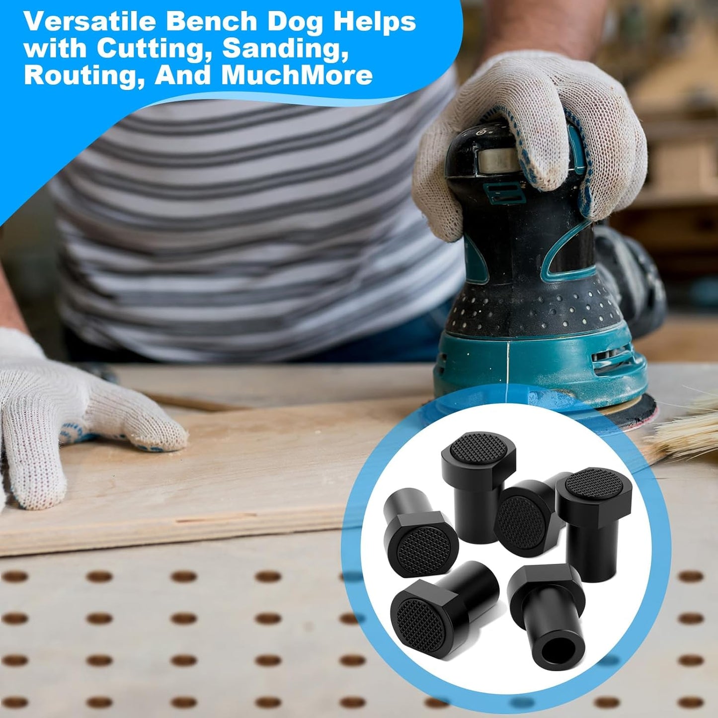 12 Pack Bench Dogs Aluminum Alloy Non-Slip Pads 3/4-Inch (19mm),Bench Dog Clamp Accessory, MFT Stops for Woodworking, Workbench Accessories