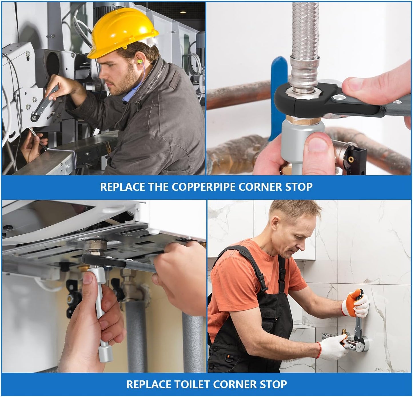 Plumbing Tools Angle Stop Wrench Kit – Adjustable Wrench Professional Plumber Tools for Installing New Compression Angle Stops and Removing Compression Rings-Silver Tool Kit