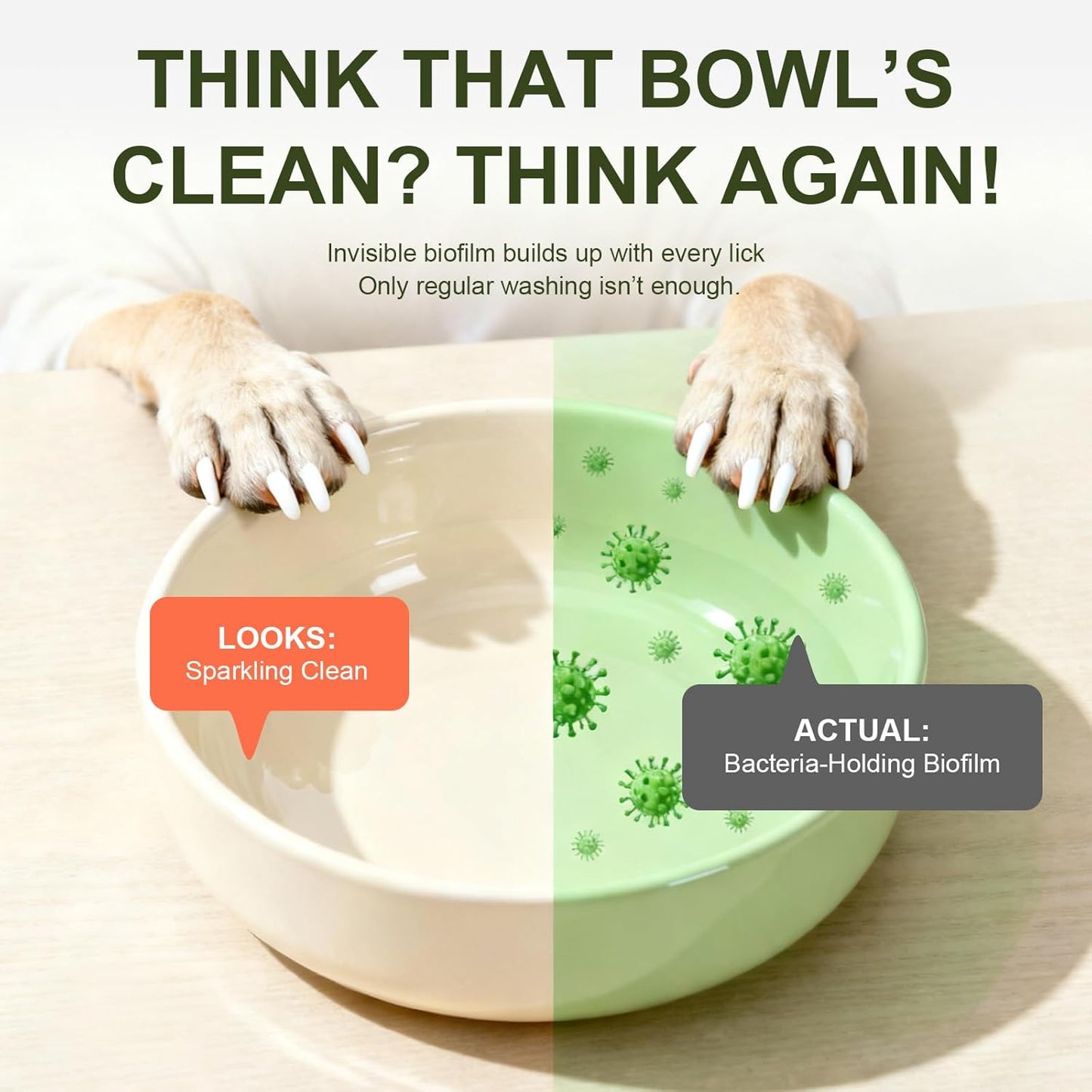 Pet Bowl Cleaner Mousse with Scrub Brush | Vet Enzyme Formula for Dog Cat Dishes, Toys Fountains & Bird Baths Feeders Cleaner | No Residue | 5.1oz Travel Size | Lick Safe, Unscented