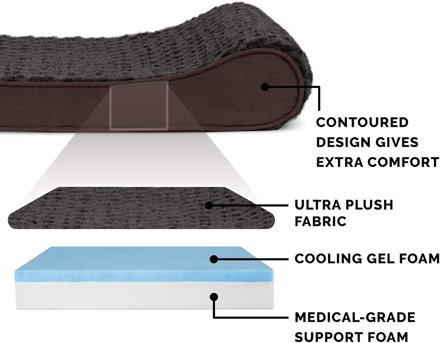 Furhaven Cooling Gel Dog Bed for Medium/Small Dogs w/ Removable Washable Cover, For Dogs Up to 23 lbs - Ultra Plush Faux Fur & Suede Luxe Lounger Contour Mattress - Chocolate, Medium