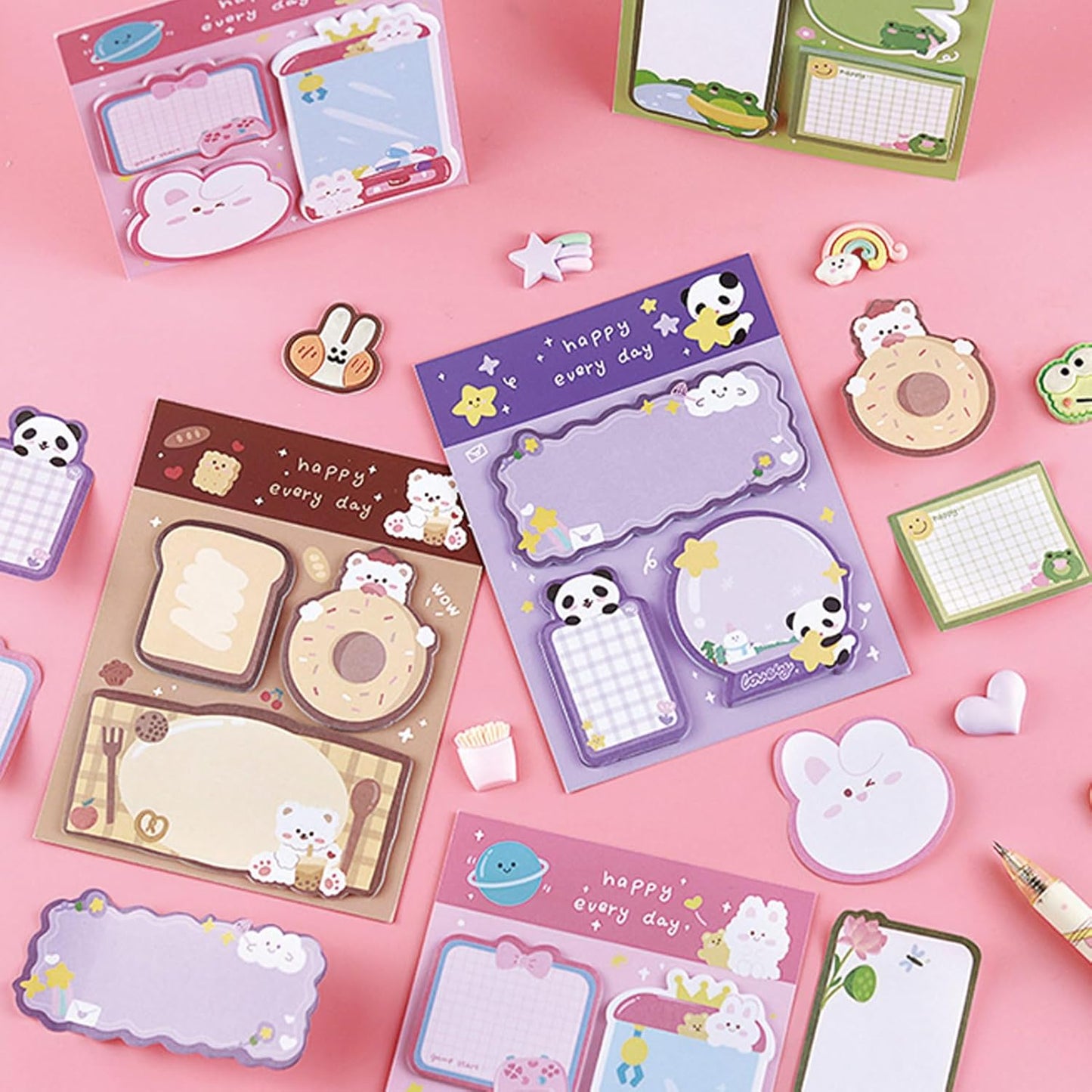 4 Pack Cute Sticky Notes Cartoon Animal Sticky Memo Pads Kawaii Small Self-Stick Memo Note Pad Office School Supplies (Cartoon-1)