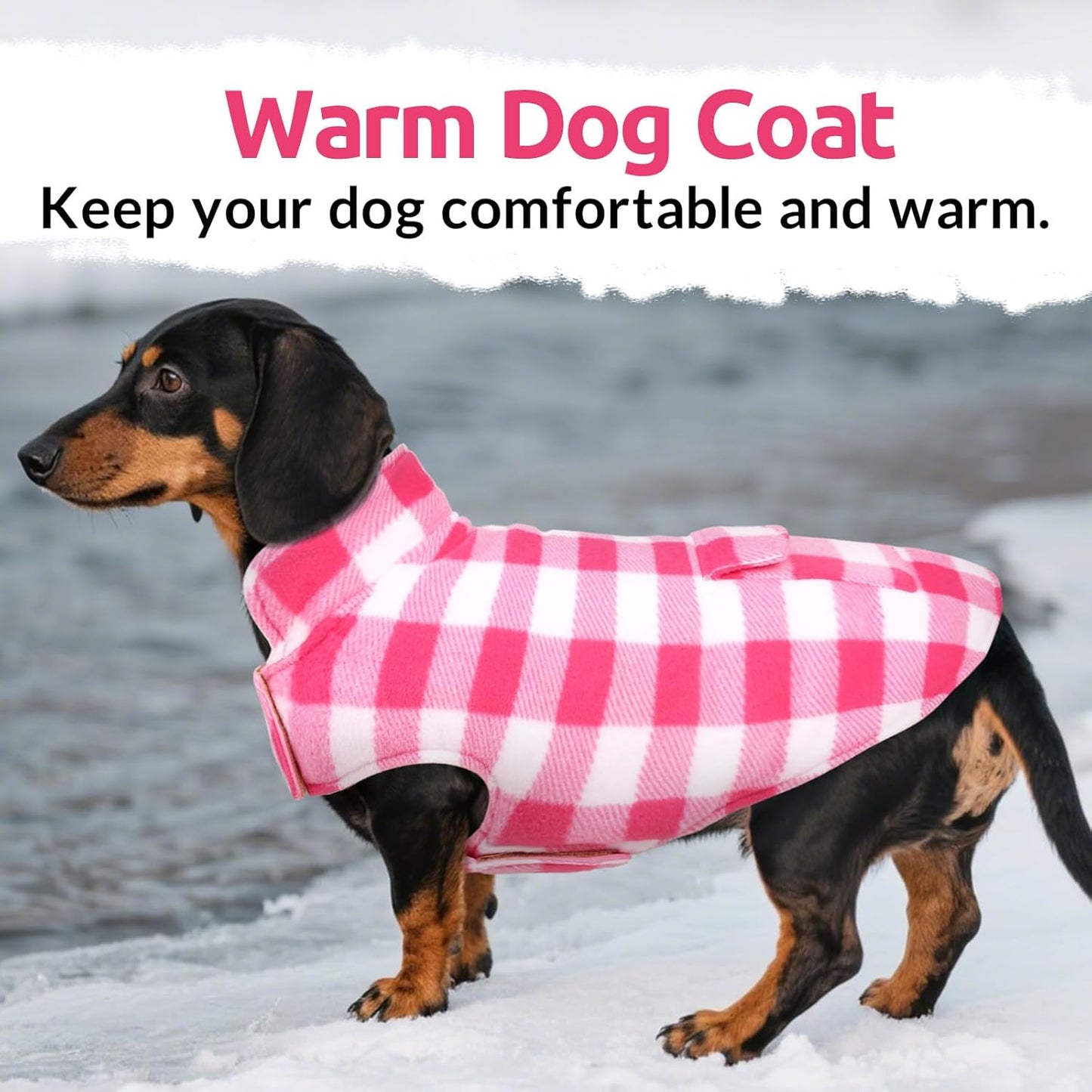 ASENKU Dog Winter Coat, Fleece Doggie Jacket Plaid Reversible Vest Waterproof Windproof Cold Weather Clothes for Small Medium Large Dogs (Pink, XL)