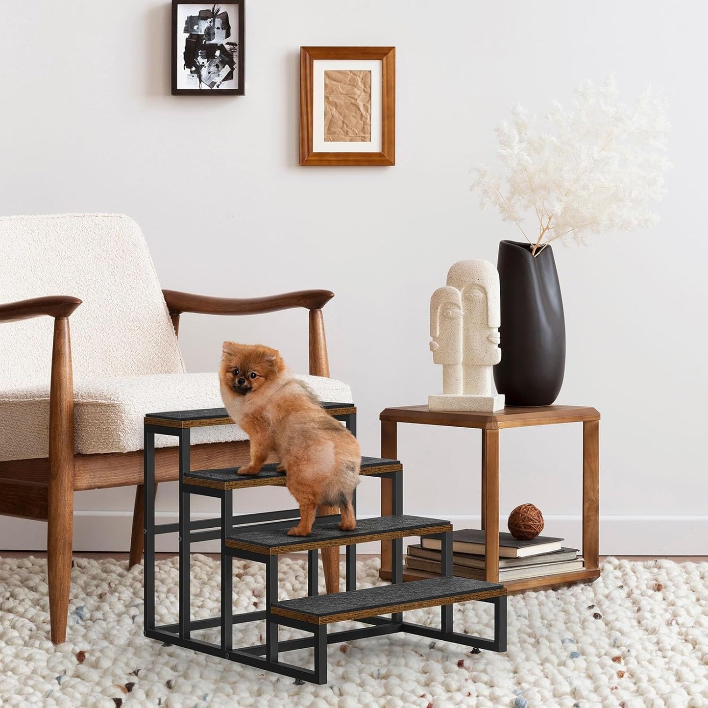 Dog Stairs for Small Dogs, 4 Steps Pet Stairs for High Bed and Couch Sofa, Non-Slip Dog Stairs for Small Dogs, Older or Injured Pet, Industrial Brown