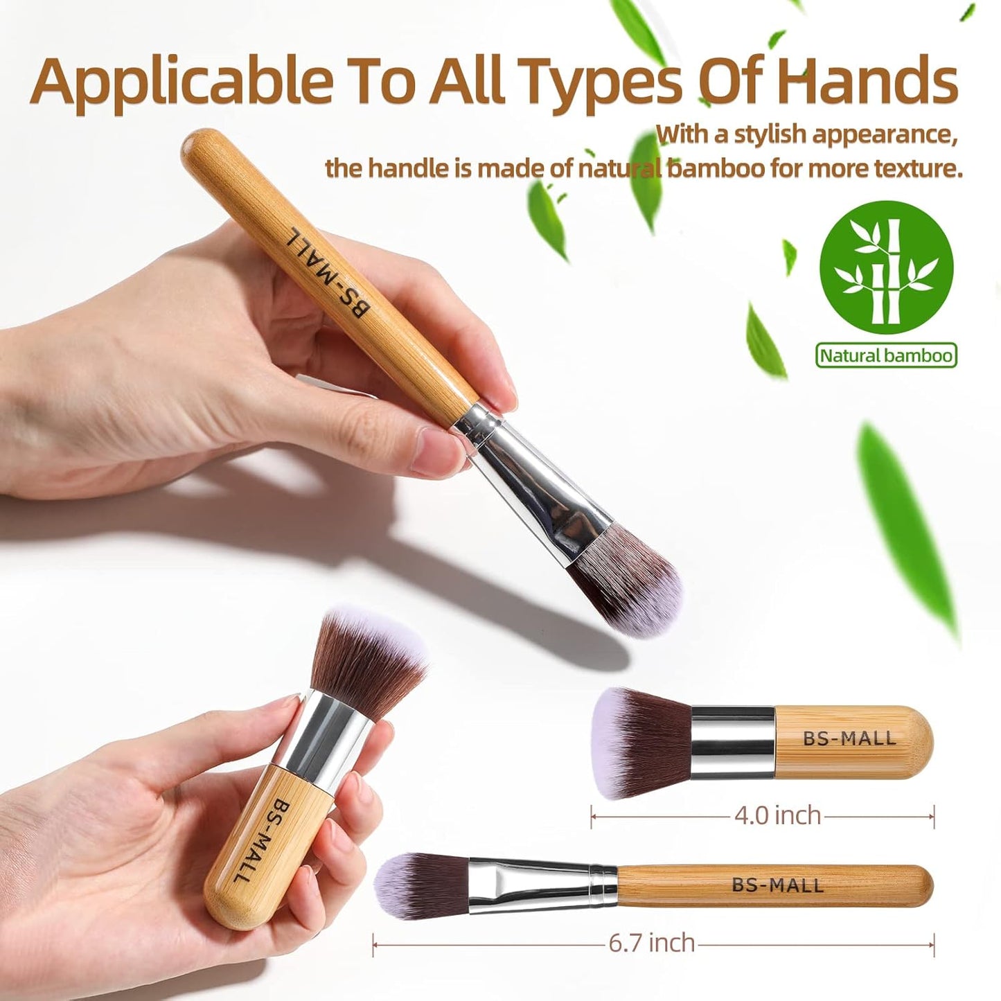 BS-MALL Makeup Brush Set 11Pcs Bamboo Synthetic Kabuki Brush Set Foundation Powder Blending Concealer Eye shadows Blush Cosmetics Brushes with Travel Organizer Bag & Makeup Sponge (Bamboo 11)