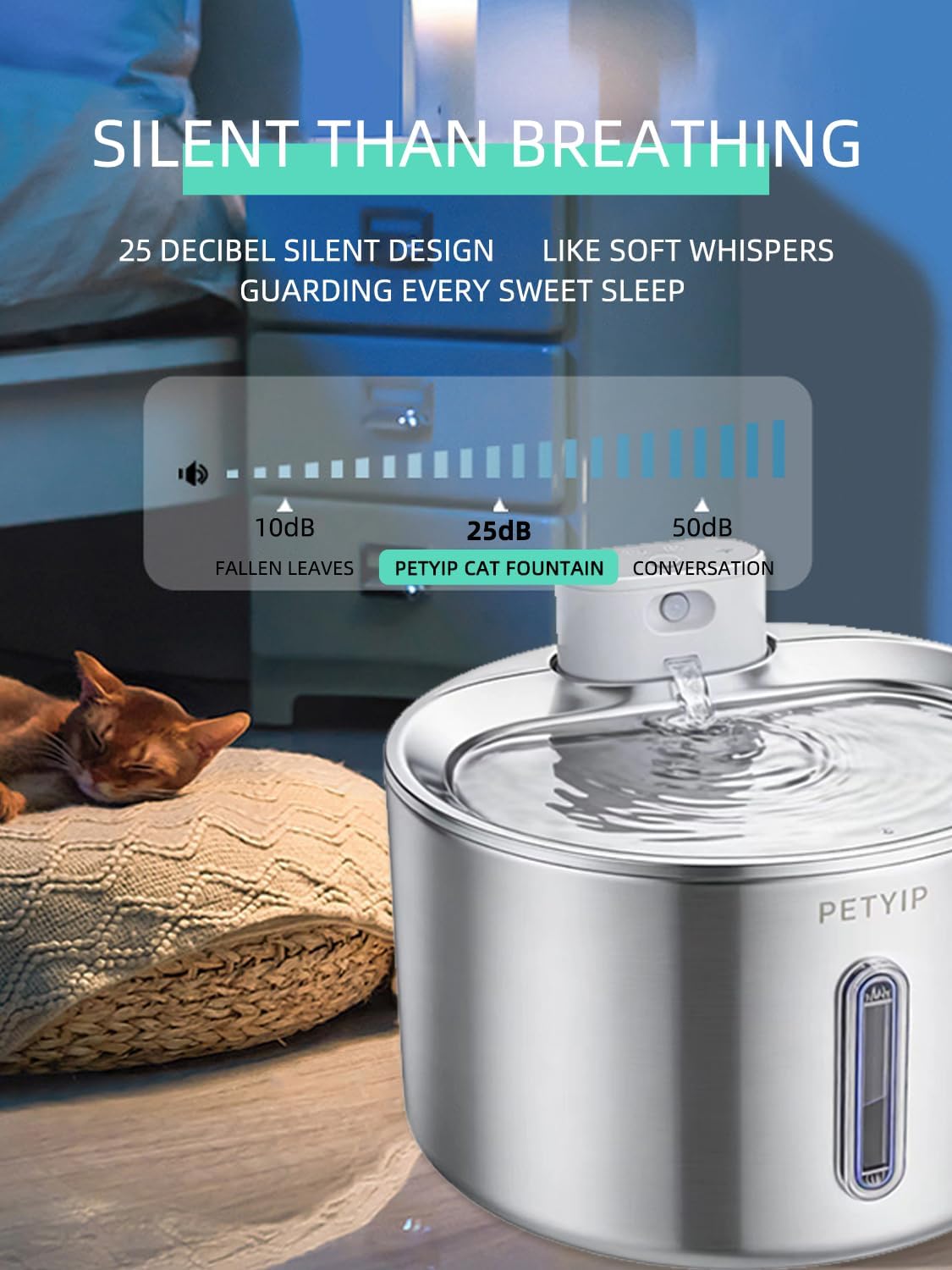 Cat Water Fountain Stainless Steel,135 Fl Oz/4L Wireless Automatic Cat Water Dispenser,5000mAh Battery Powered,for Cats & Dogs Indoor (Cat Fountain + 7 Set Filter)