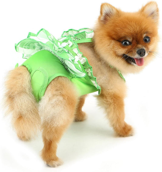 Female Dog Diapers with Suspenders Detachable Reusable Washable Puppy Sanitary Pantie Plaid Pet Period Panties Soft Doggie Underwear Jumpsuits in Heat Cycle Period,Green,L